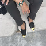 Jibs Slim Jet Black + Gold Toe Cap leather slip-on sneaker flat shoes sustainable Editorial