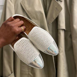 Jibs Slim Soft White + Silver Toe Cap leather slip-on sneaker flat shoes sustainable Editorial