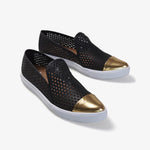 Jibs Slim Jet Black + Gold Slip On Sneaker Flat Pair