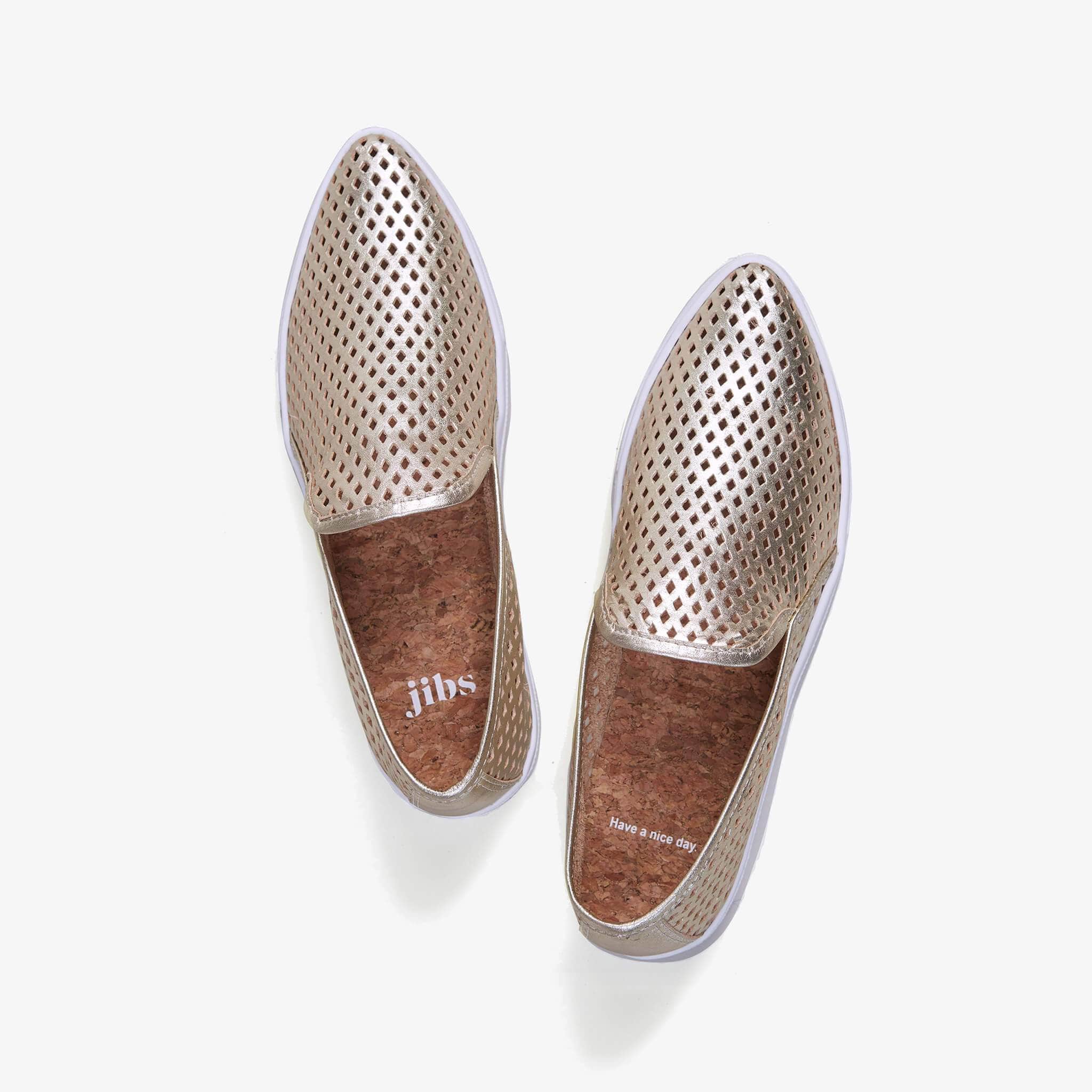 Jibs Slim Gold Slip On Sneaker Flat Top Have A Nice Day