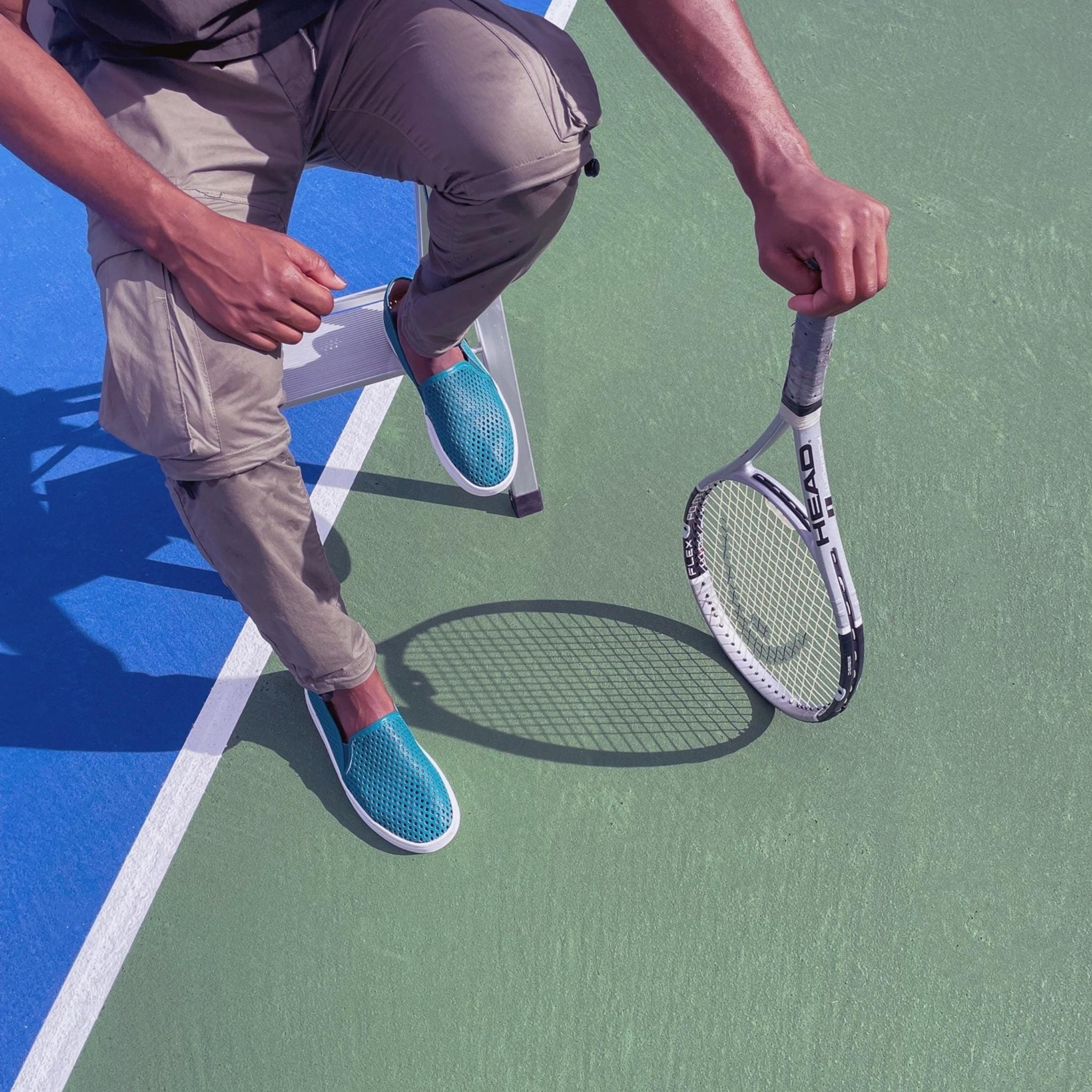 Jibs Classics Teal leather slip-on sneaker shoes sustainable Editorial