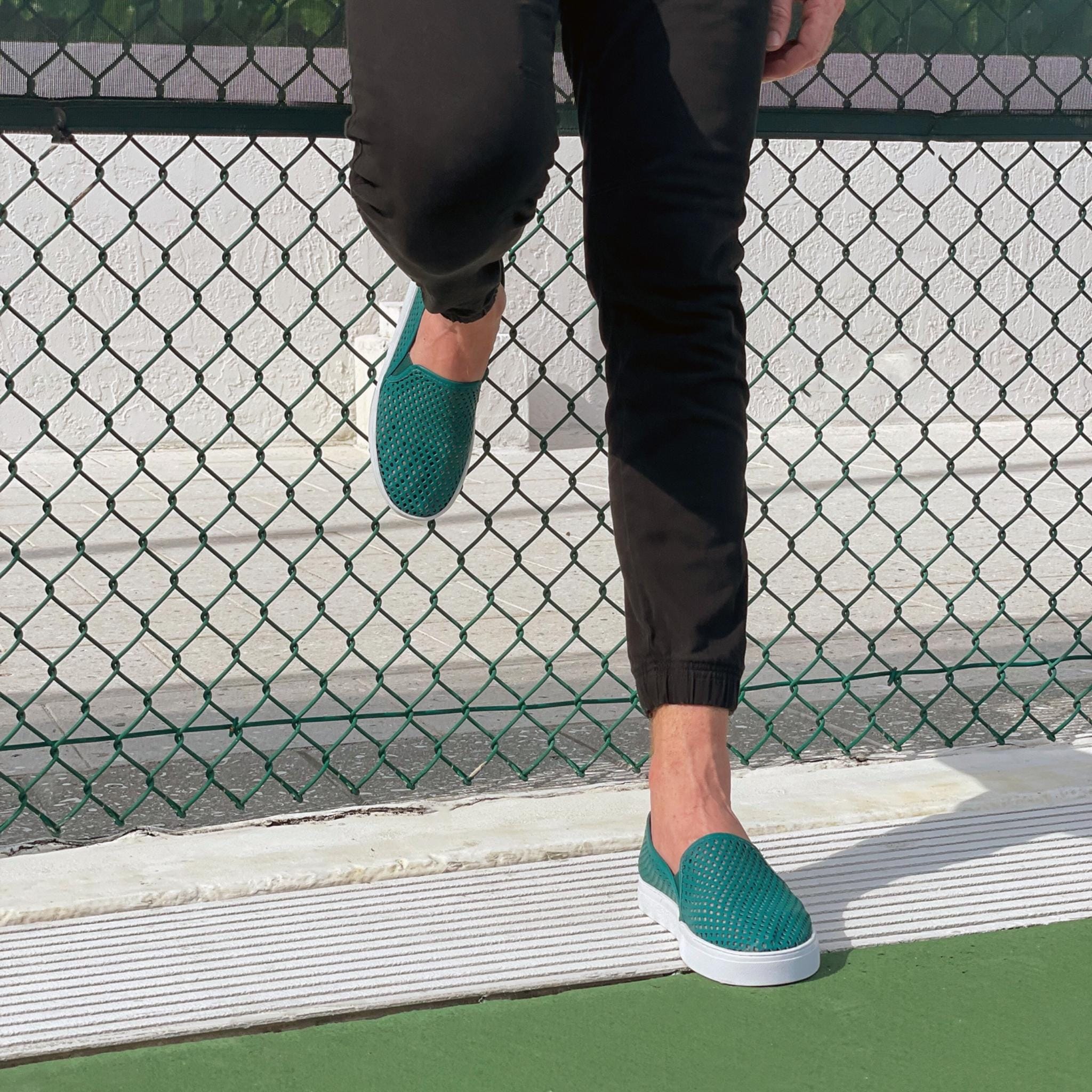 Jibs Classics Teal leather slip-on sneaker shoes sustainable Editorial