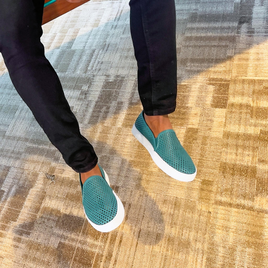 Jibs Classics Teal leather slip-on sneaker shoes sustainable Editorial
