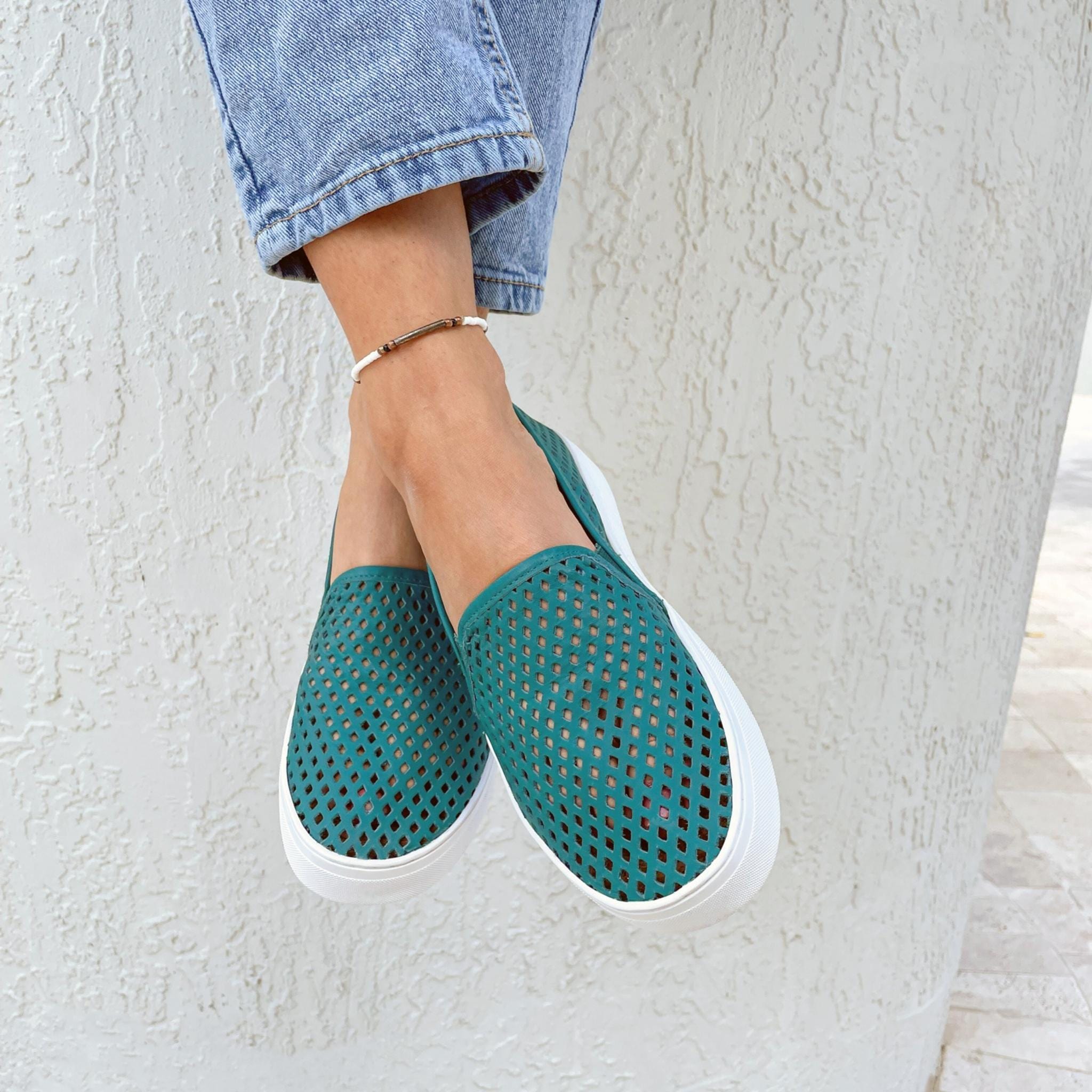 Jibs Classics Teal leather slip-on sneaker shoes sustainable Editorial