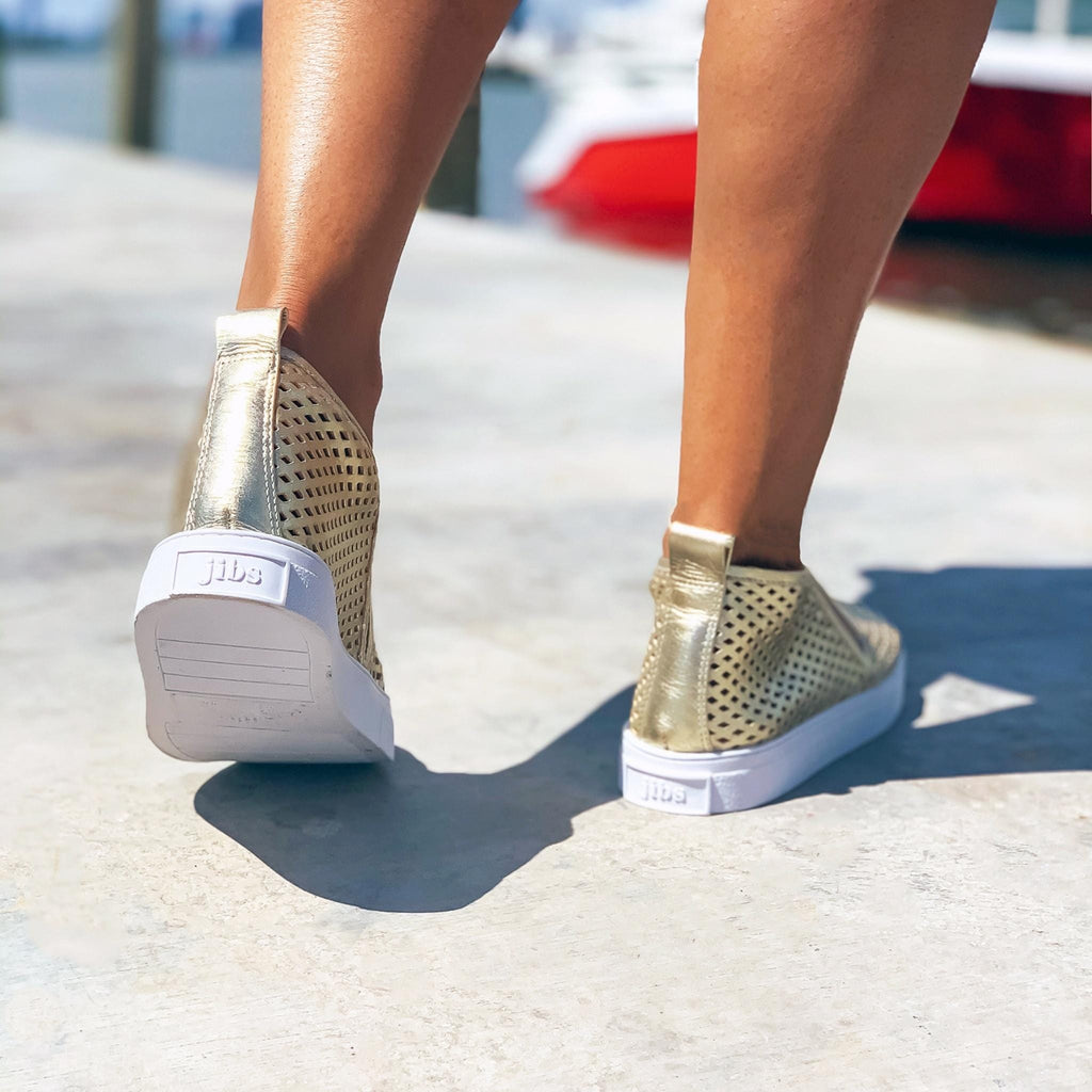 Jibs Mid Rise Gold leather slip-on sneaker shoes sustainable Editorial