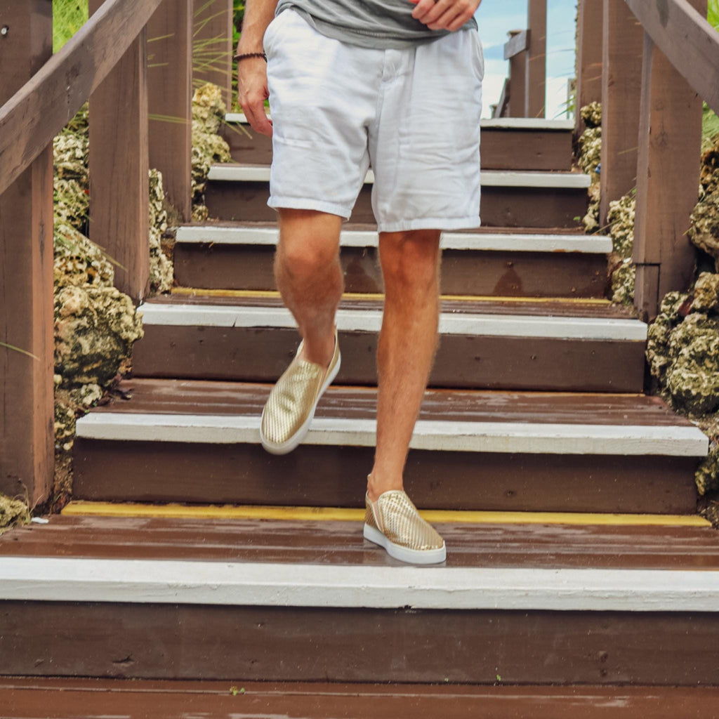 Jibs Mid Rise Gold leather slip-on sneaker shoes sustainable Editorial