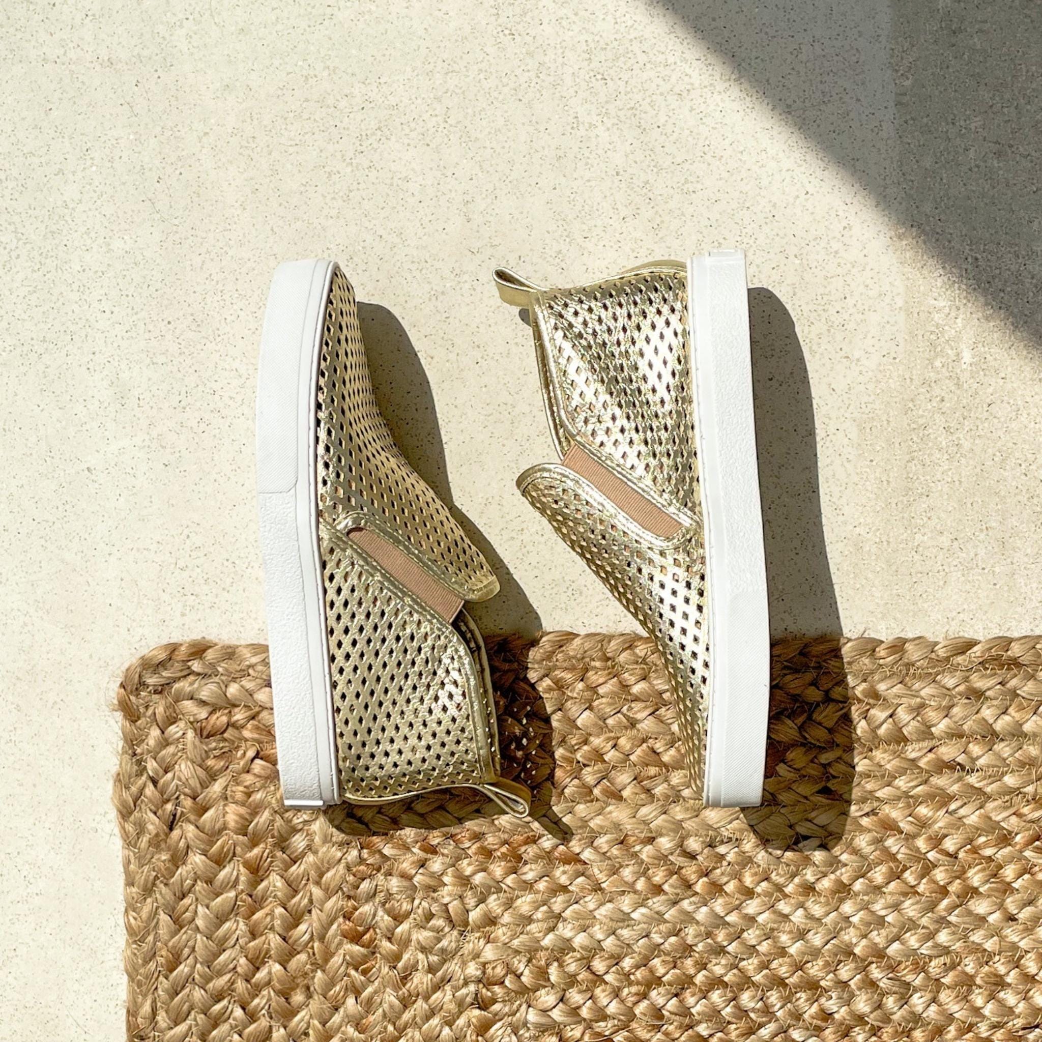 Jibs Mid Rise Gold leather slip-on sneaker shoes sustainable Editorial