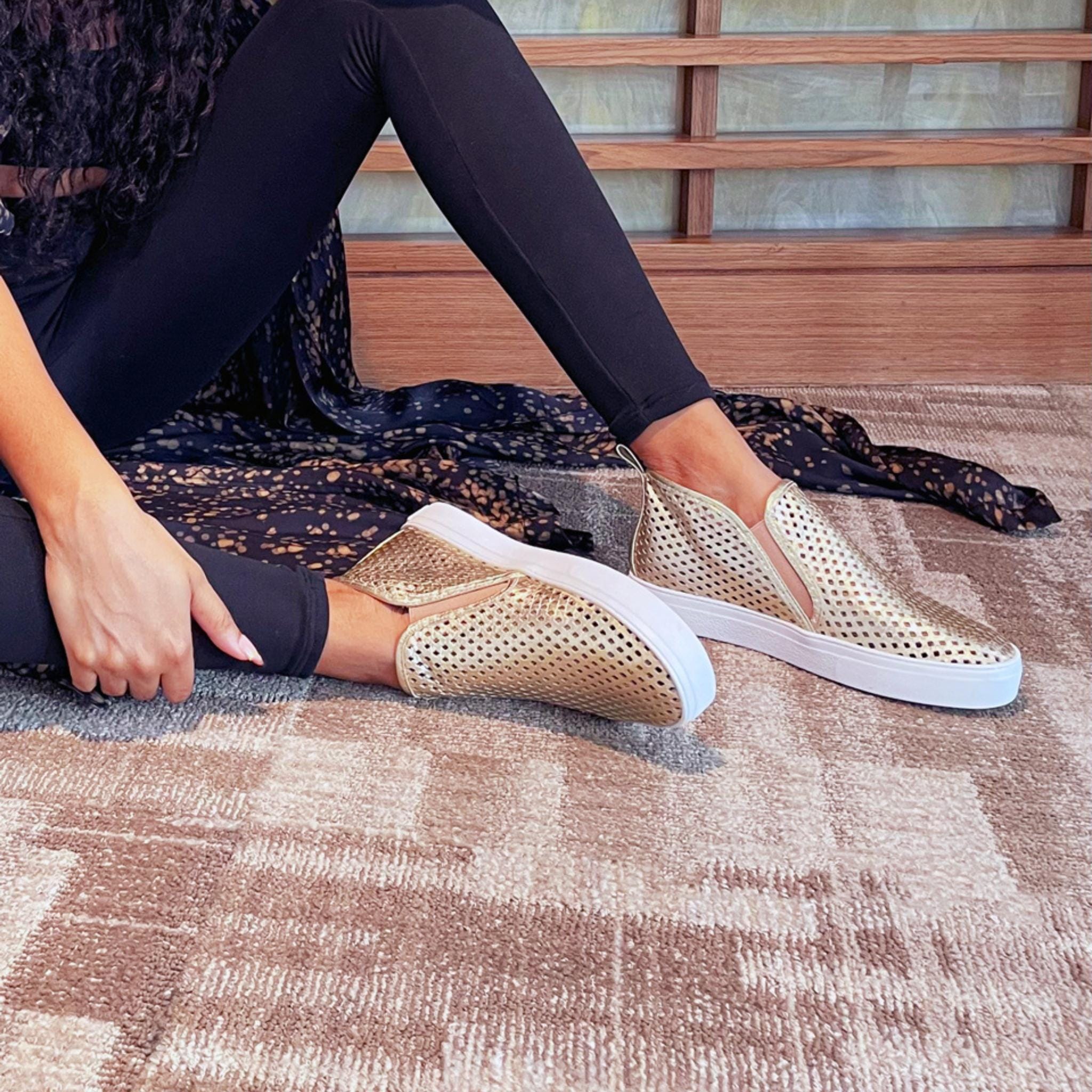 Jibs Mid Rise Gold leather slip-on sneaker shoes sustainable Editorial