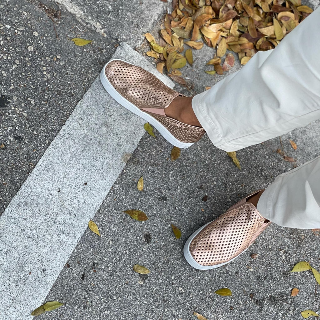 Jibs Mid Rise Rose Gold leather slip-on sneaker shoes sustainable Editorial