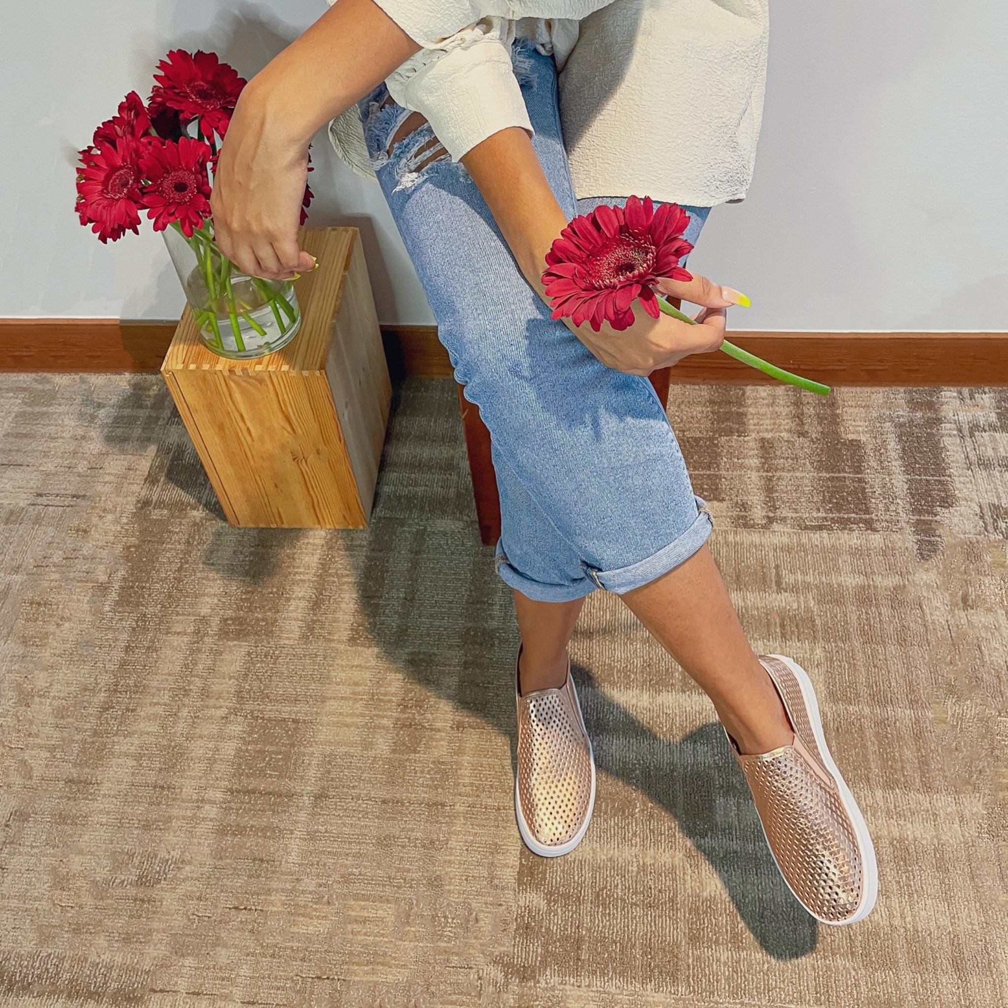 Jibs Mid Rise Rose Gold leather slip-on sneaker shoes sustainable Editorial