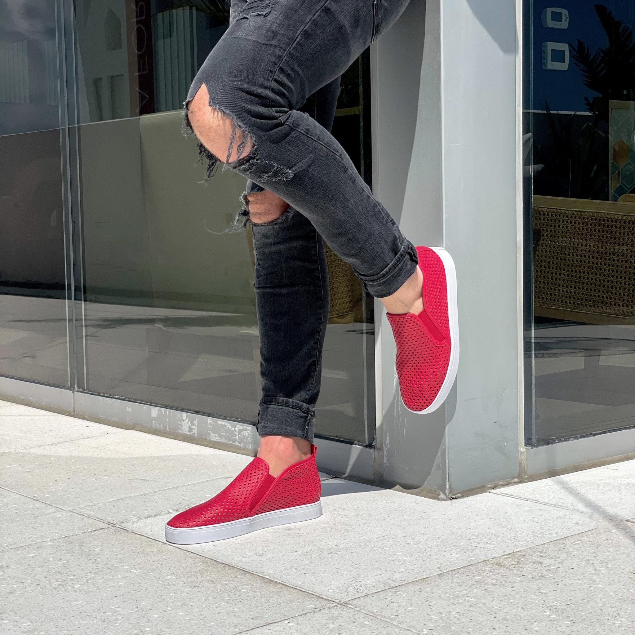 Jibs Mid Rise True Red leather slip-on sneaker shoes sustainable Editorial