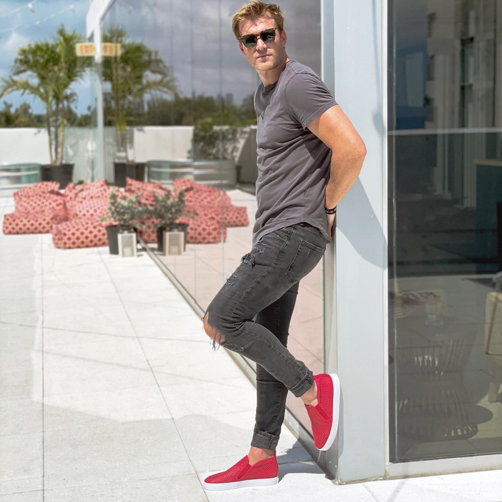 Jibs Mid Rise True Red leather slip-on sneaker shoes sustainable Editorial