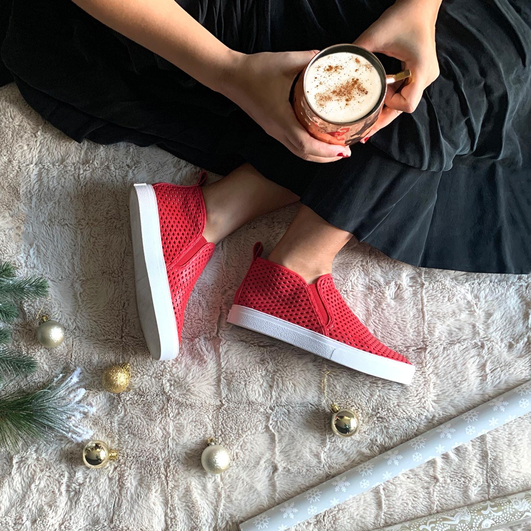 Jibs Mid Rise True Red leather slip-on sneaker shoes sustainable Editorial