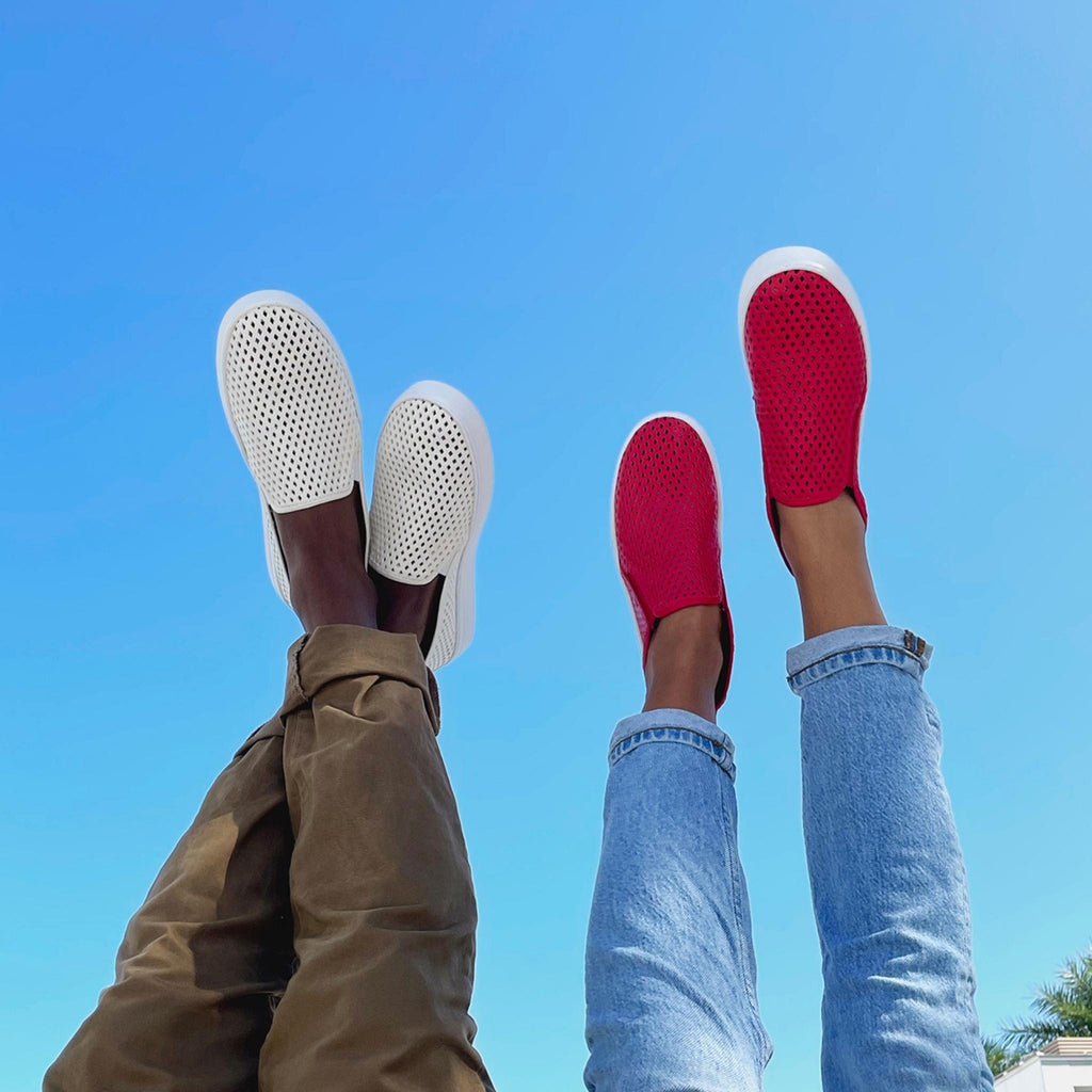 Jibs Mid Rise True Red leather slip-on sneaker shoes sustainable Editorial