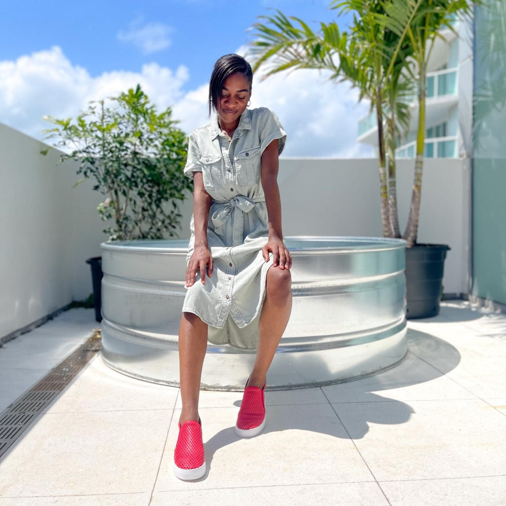 Jibs Mid Rise True Red leather slip-on sneaker shoes sustainable Editorial