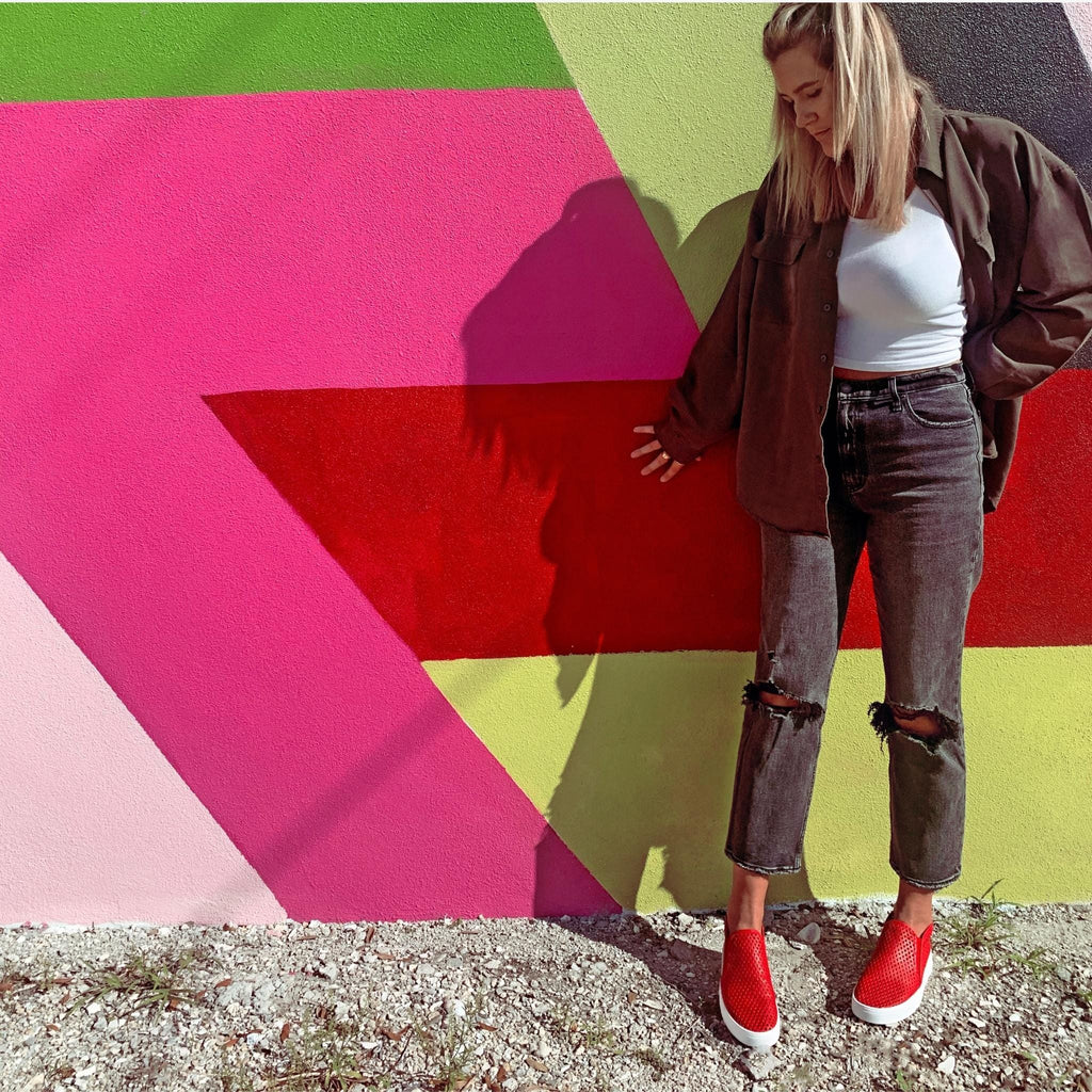 Jibs Mid Rise True Red leather slip-on sneaker shoes sustainable Editorial