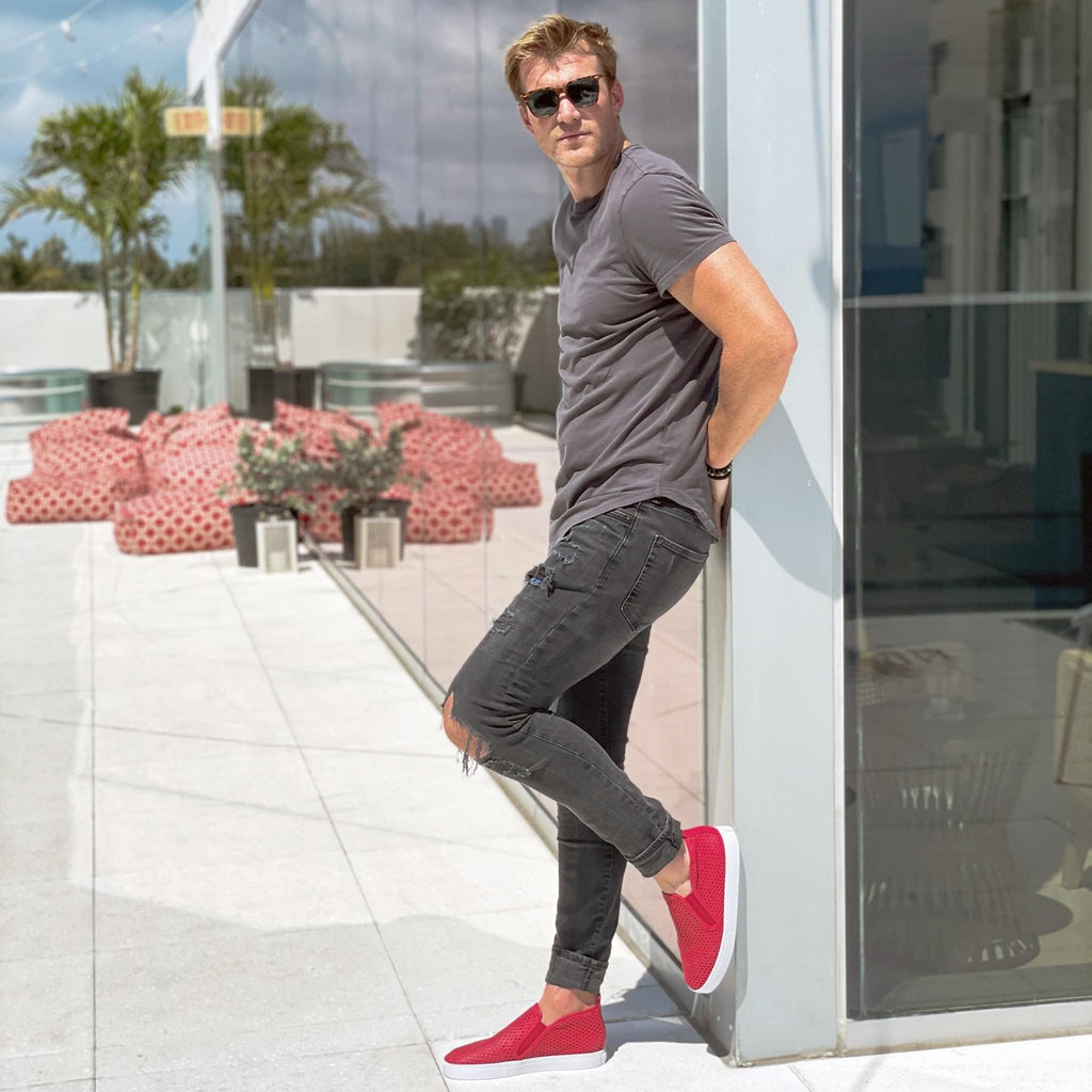 Jibs Mid Rise True Red leather slip-on sneaker shoes sustainable Editorial