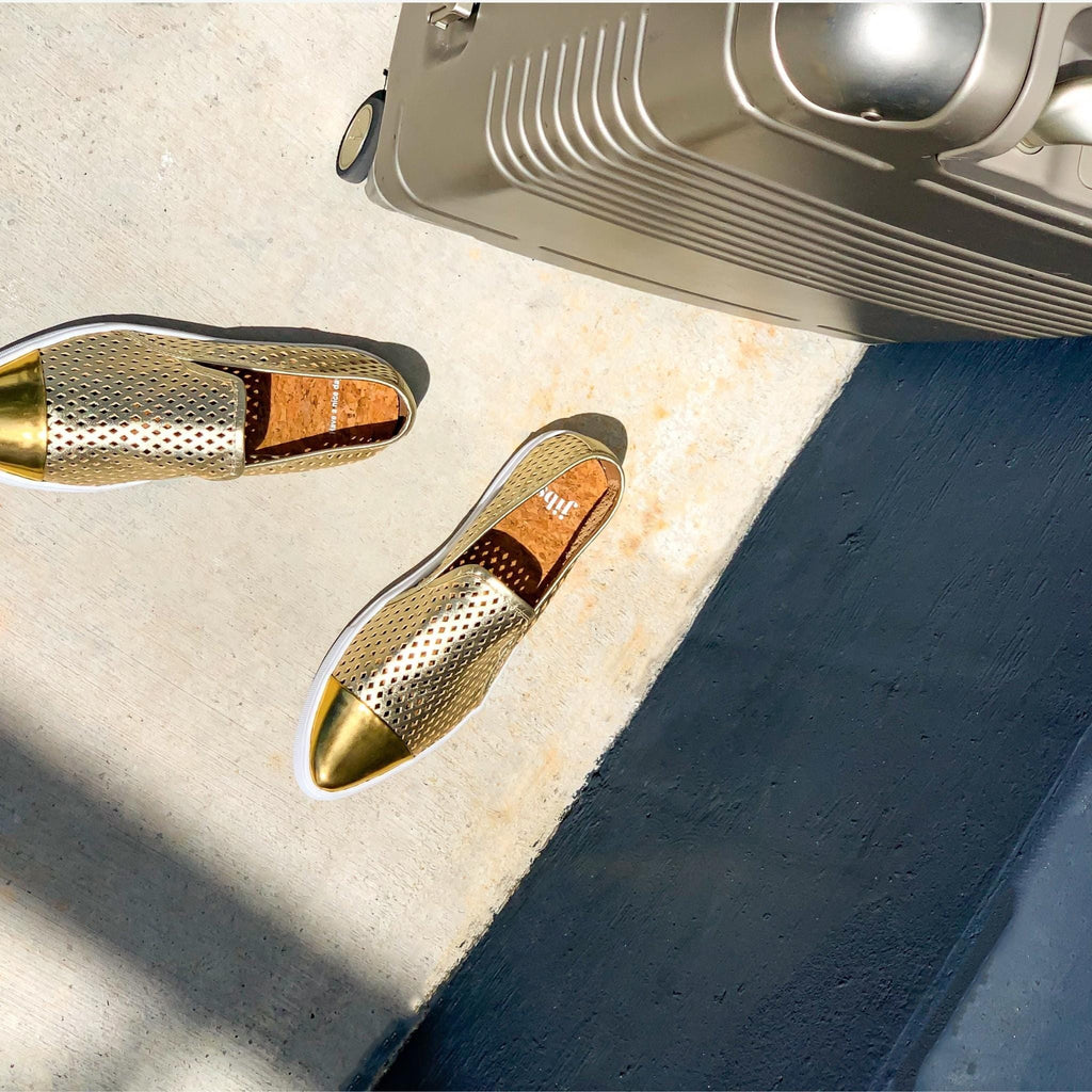 Jibs Slim Gold + Gold Toe Cap leather slip-on sneaker flat shoes sustainable Editorial