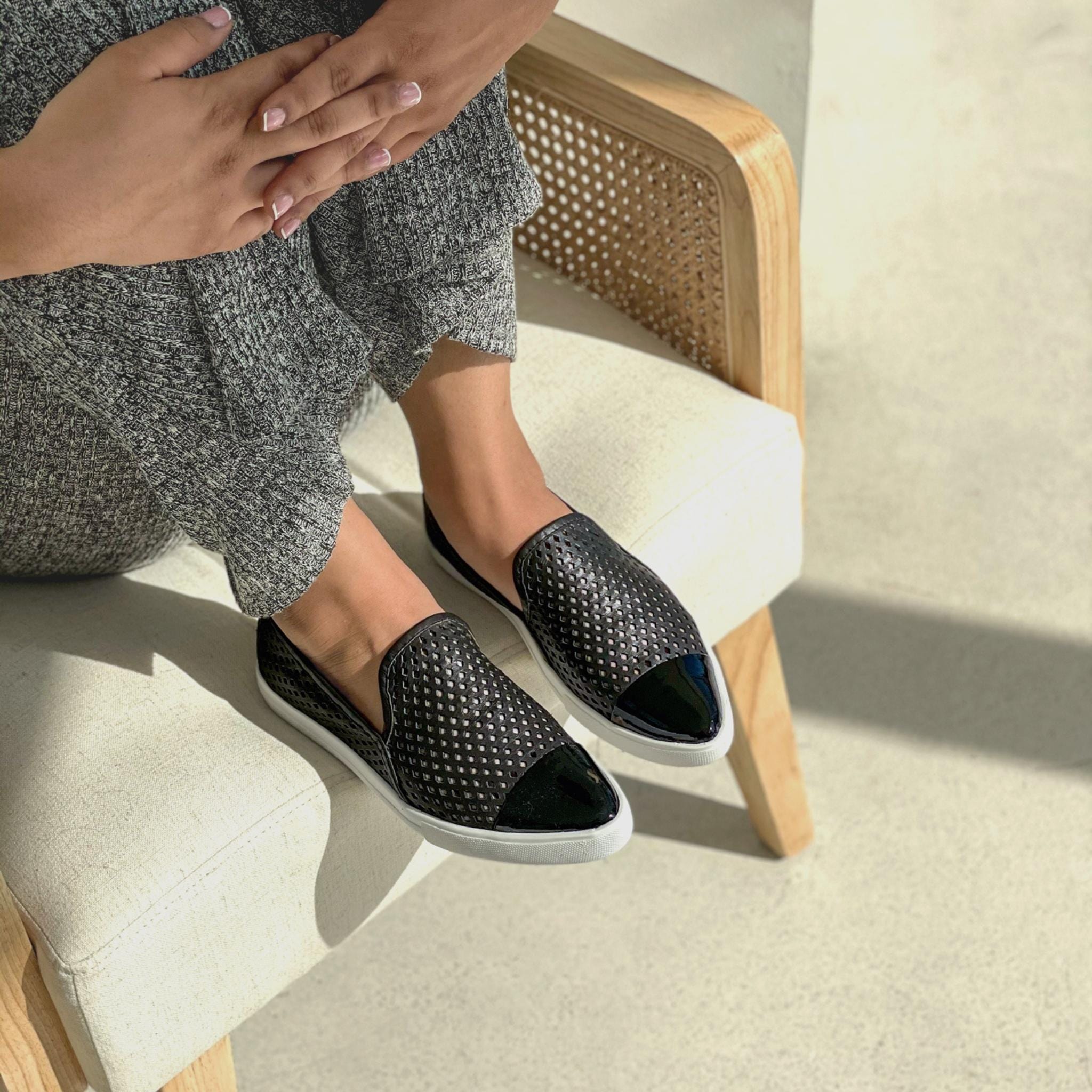 Jibs Slim Jet Black + Onyx Toe Cap leather slip-on sneaker flat shoes sustainable Editorial