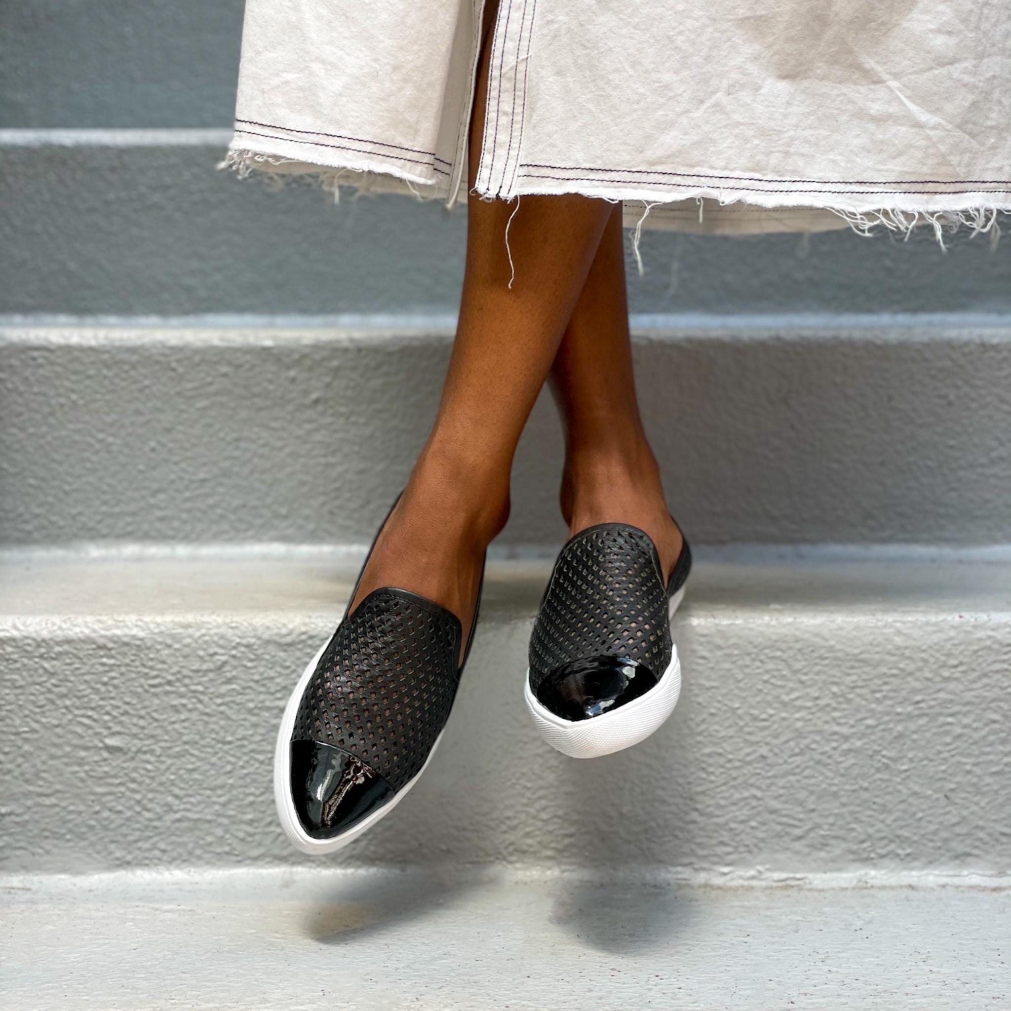 Jibs Slim Jet Black + Onyx Toe Cap leather slip-on sneaker flat shoes sustainable Editorial