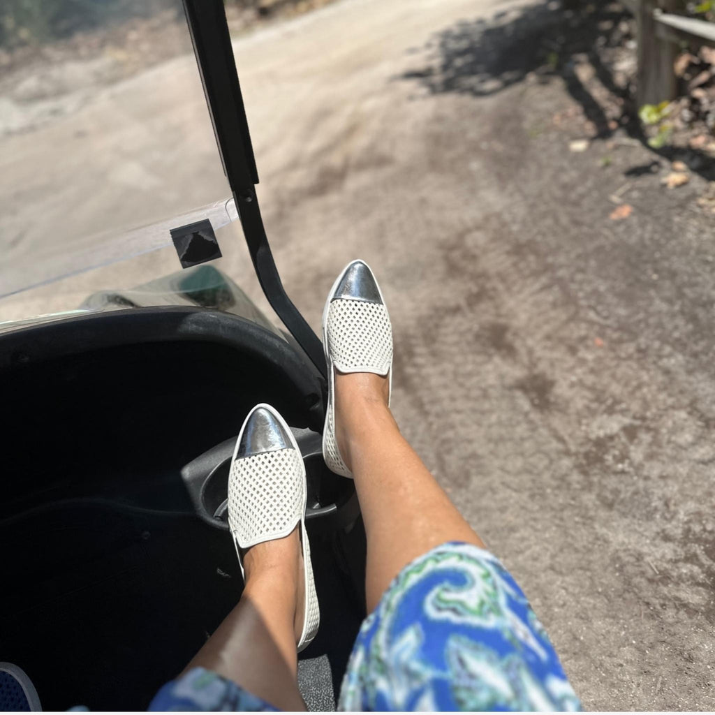 Jibs Slim Soft White + Silver Toe Cap leather slip-on sneaker flat shoes sustainable Editorial