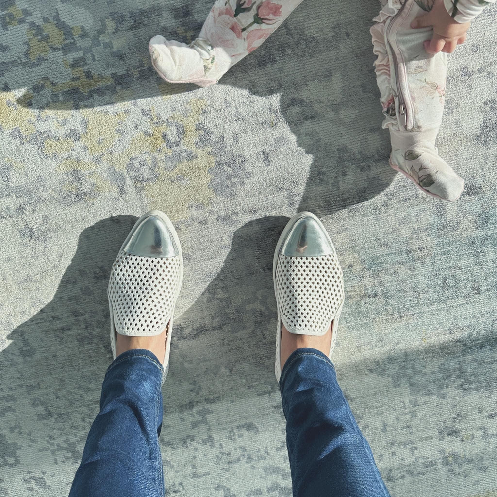 Jibs Slim Soft White + Silver Toe Cap leather slip-on sneaker flat shoes sustainable Editorial