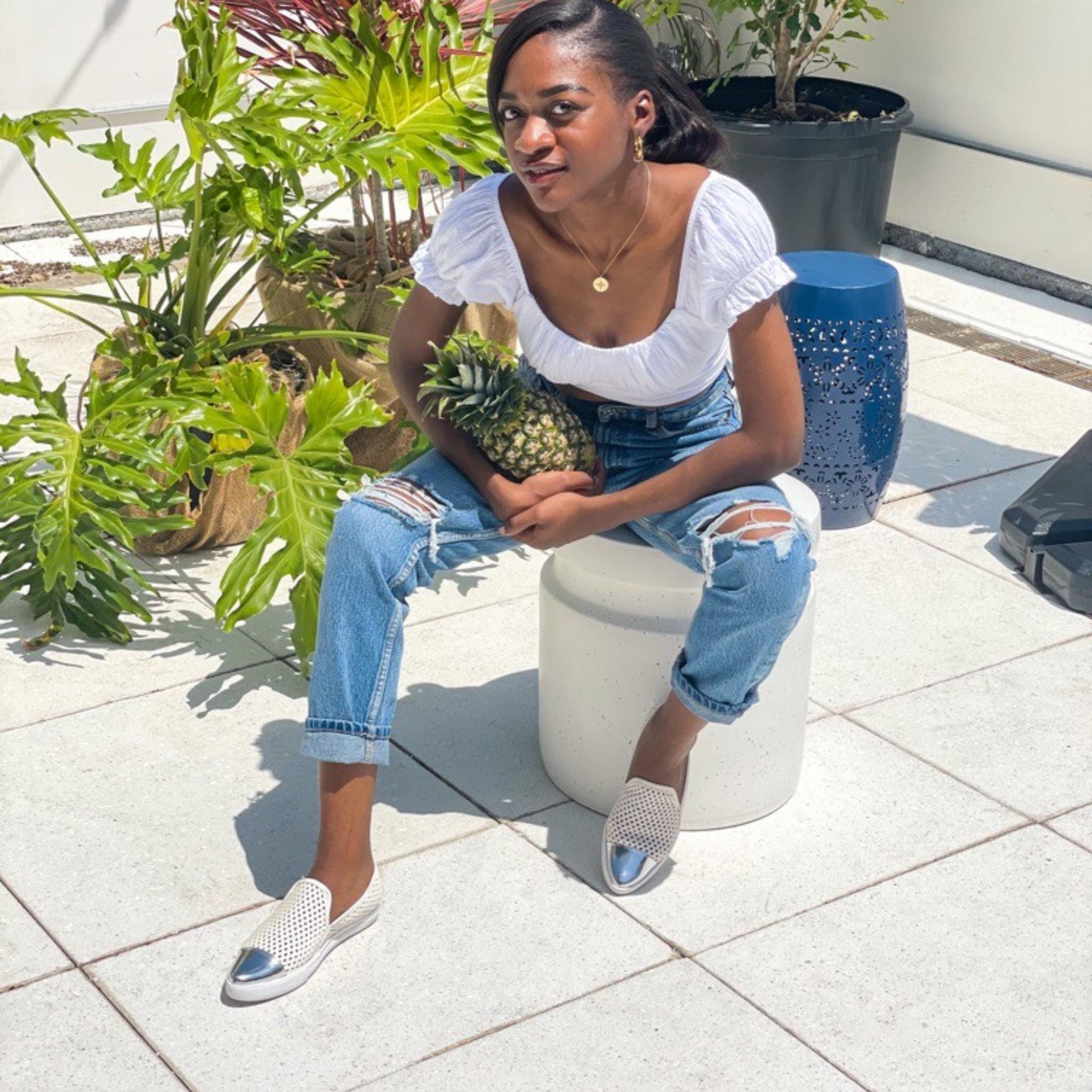 Jibs Slim Soft White + Silver Toe Cap leather slip-on sneaker flat shoes sustainable Editorial