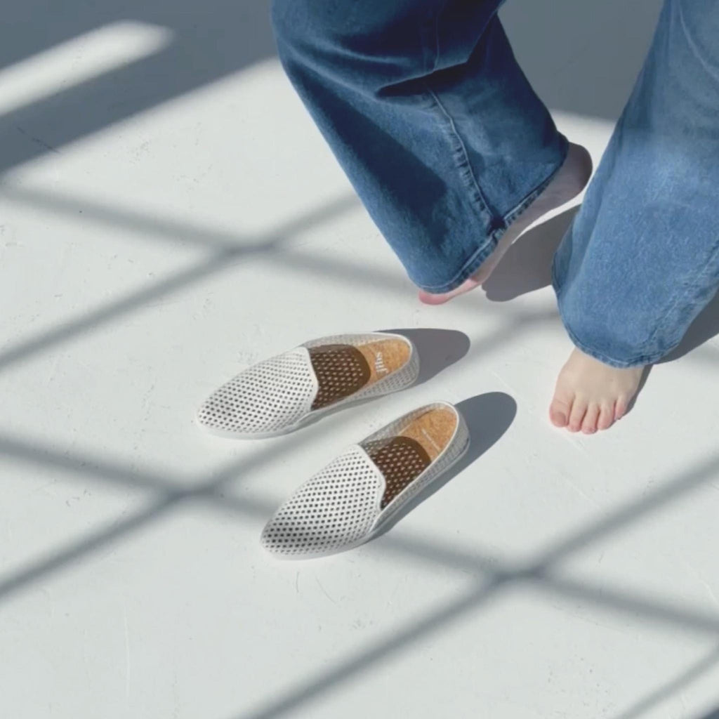 Jibs Slim Soft White leather slip-on sneaker flat shoes sustainable Editorial