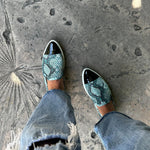 Jibs Slim Teal Python Toe Cap leather slip-on sneaker flat shoes sustainable Editorial