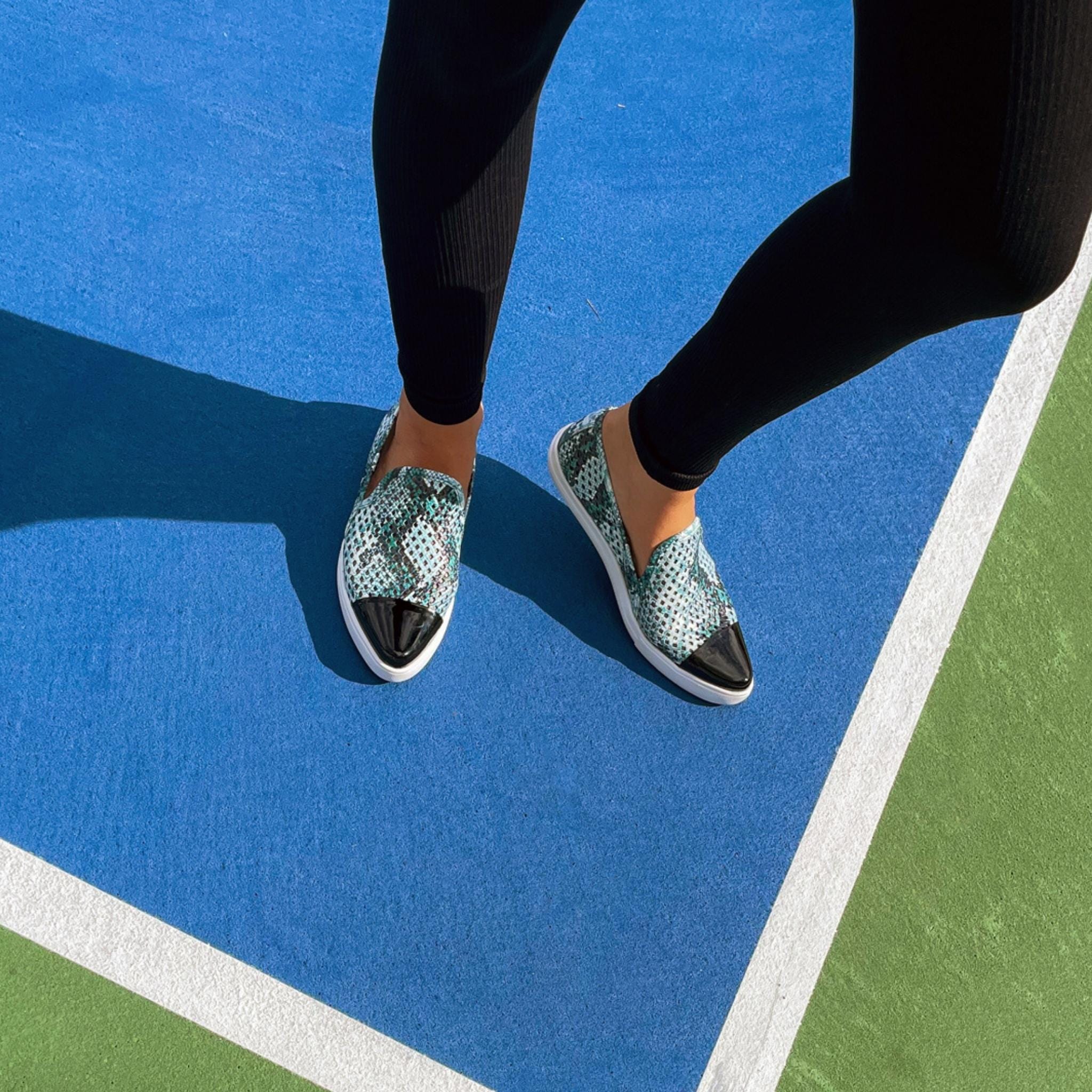 Jibs Slim Teal Python Toe Cap leather slip-on sneaker flat shoes sustainable Editorial