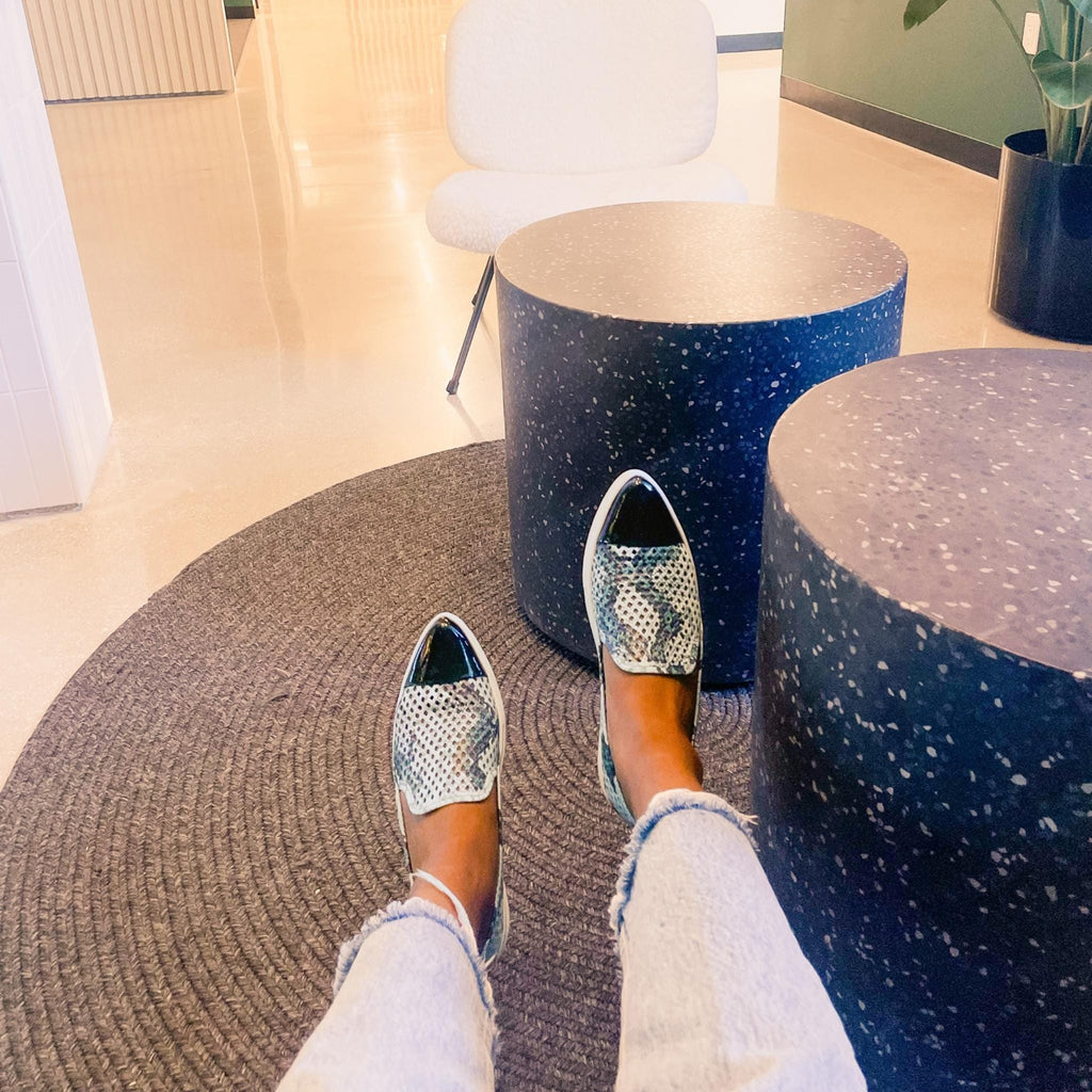 Jibs Slim Teal Python Toe Cap leather slip-on sneaker flat shoes sustainable Editorial