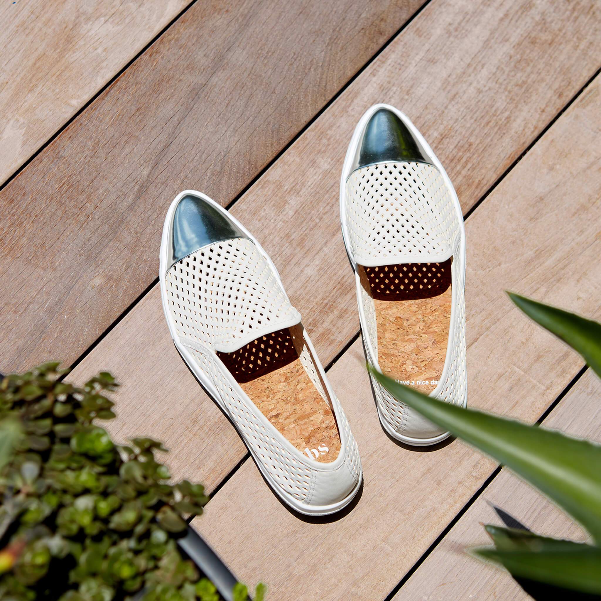 Jibs Slim Soft White + Silver Slip On Sneaker Patio Style