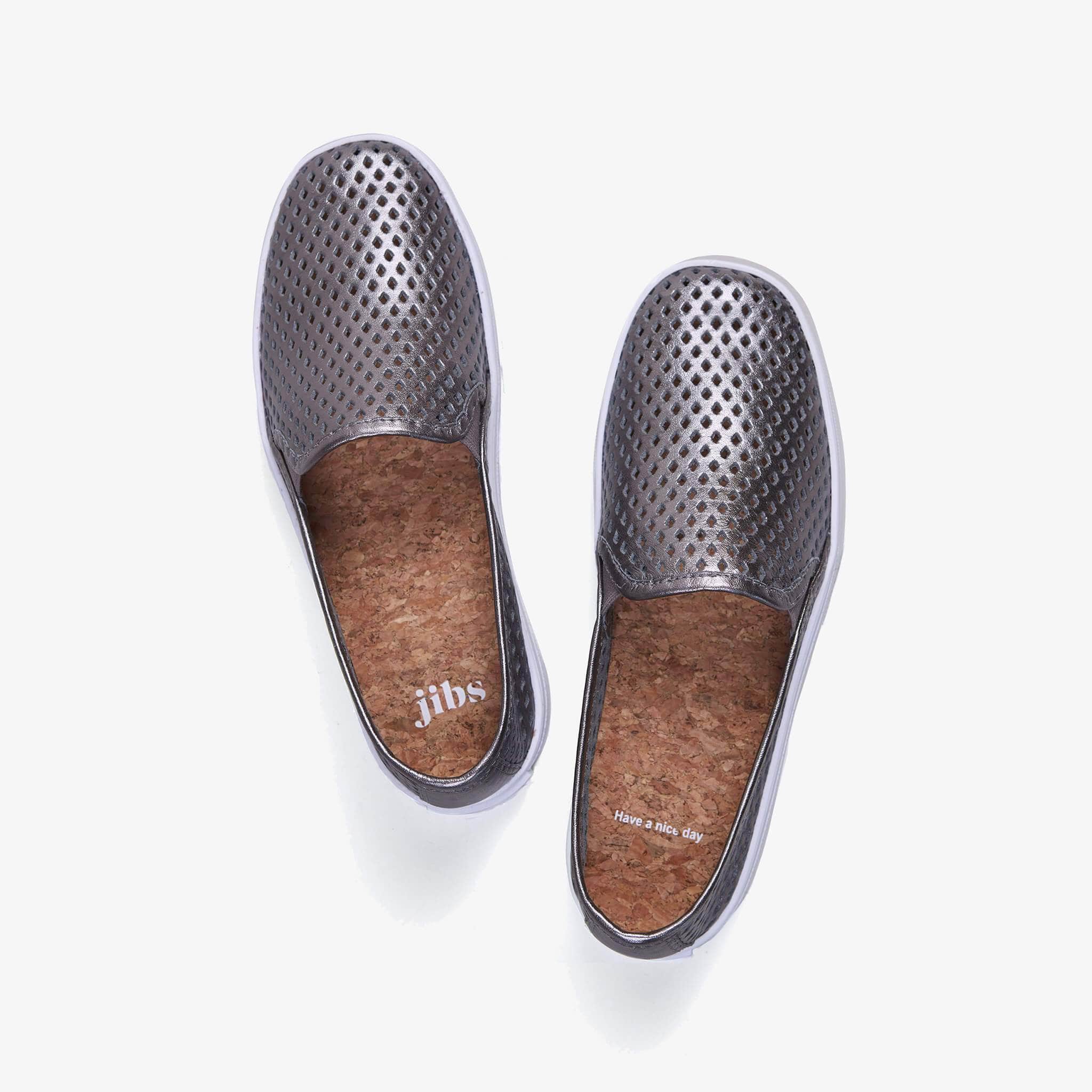 Jibs Classic Space Gray Slip On Sneaker-Shoe Have A Nice Day Cork In-sole