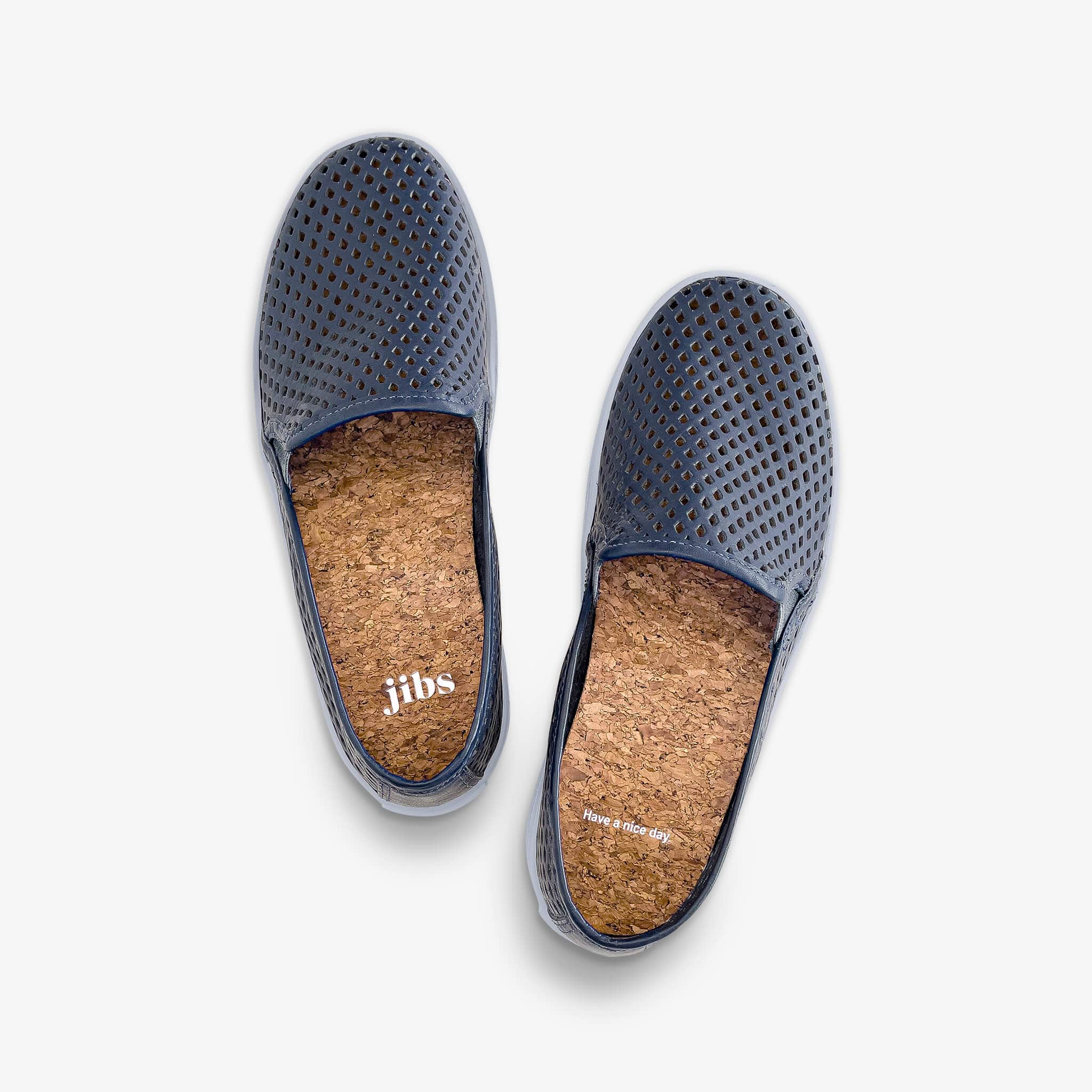 Jibs Classic Navy Slip On Sneaker-Shoe Top Have A Nice Day Cork In-sole