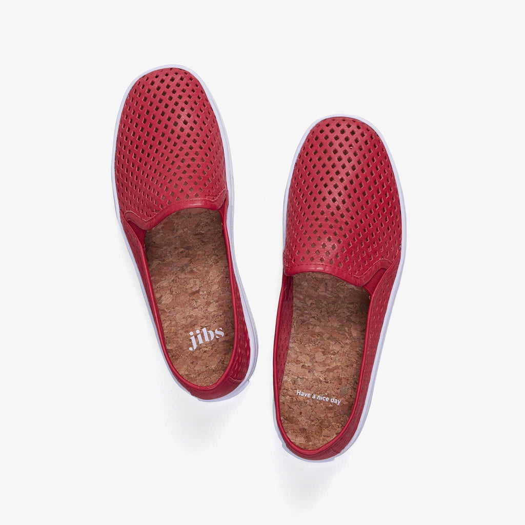 Jibs Classic True Red Slip On Sneaker-Shoe Have A Nice Day Cork In-sole