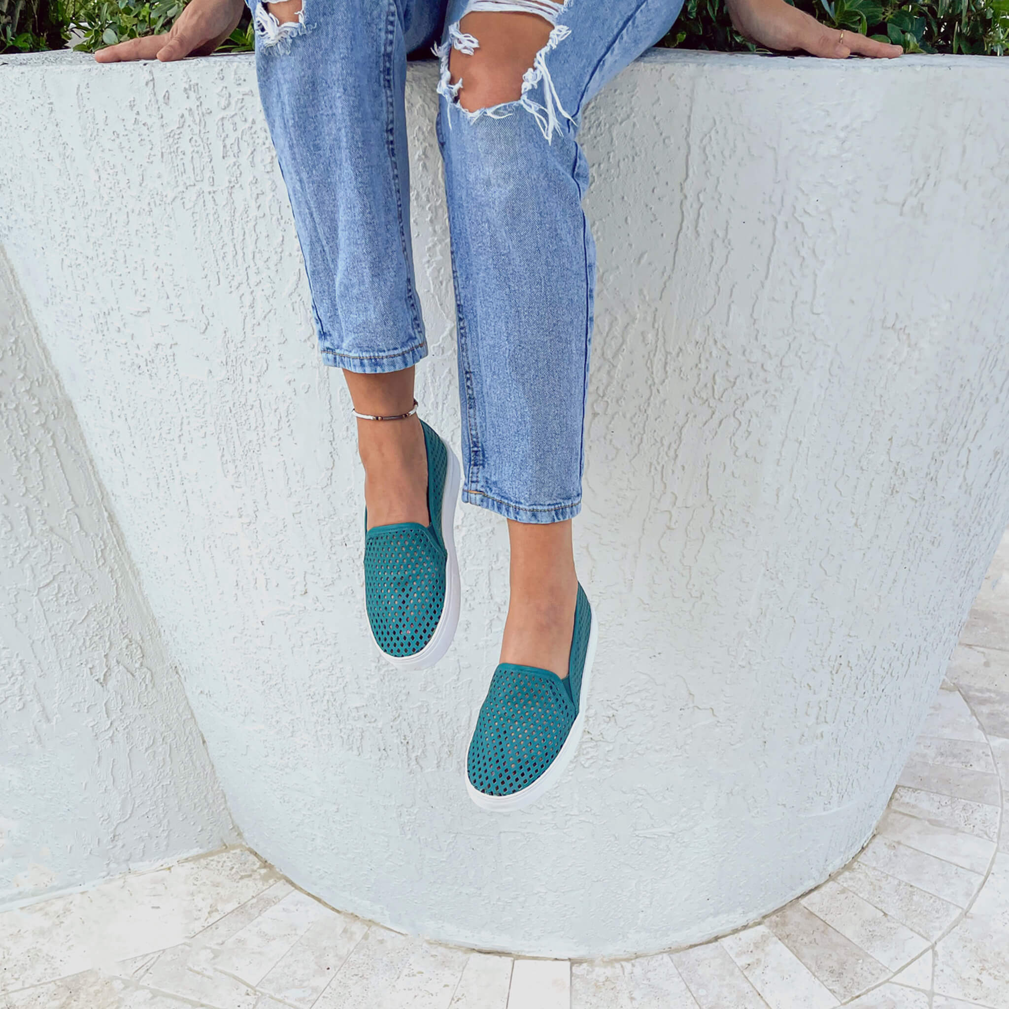 Jibs Classics Teal leather slip-on sneaker shoes sustainable Editorial