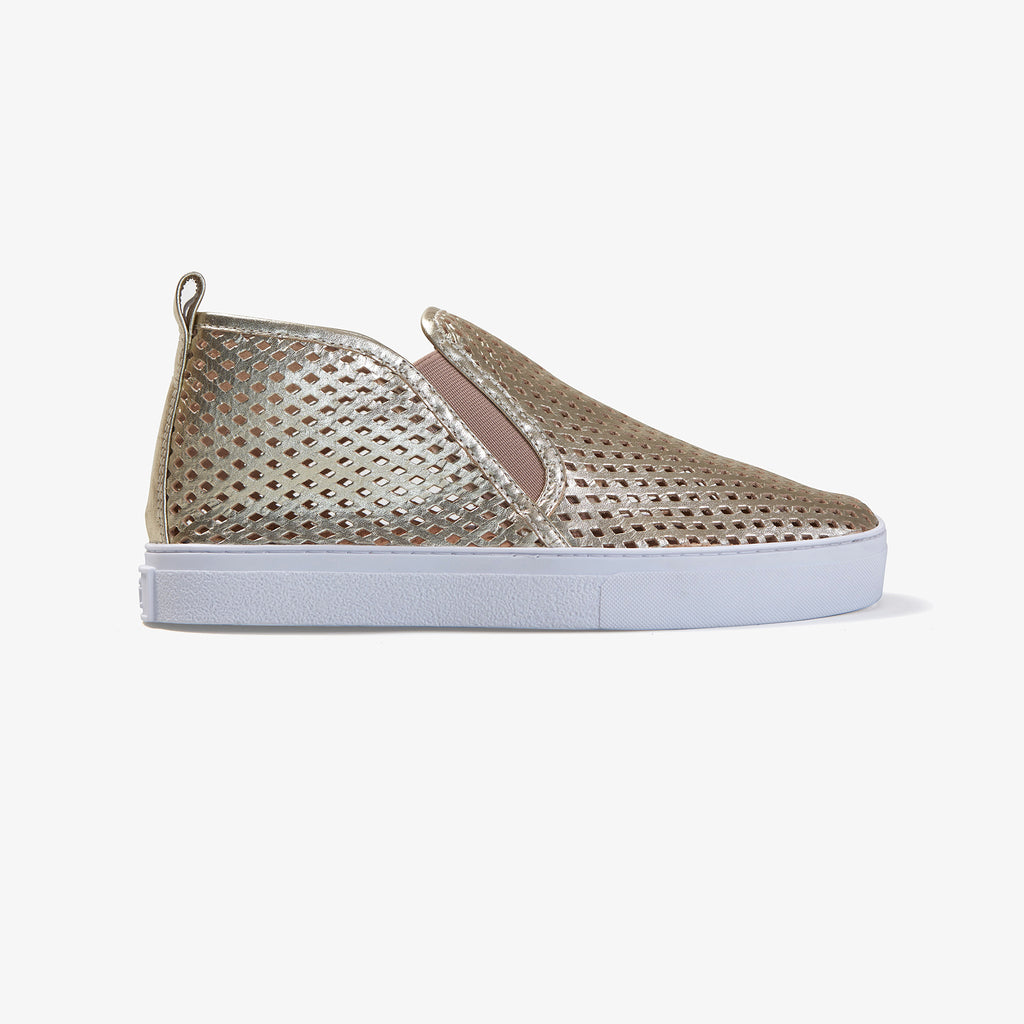 Jibs Mid Rise Gold Slip On Sneaker Bootie Side