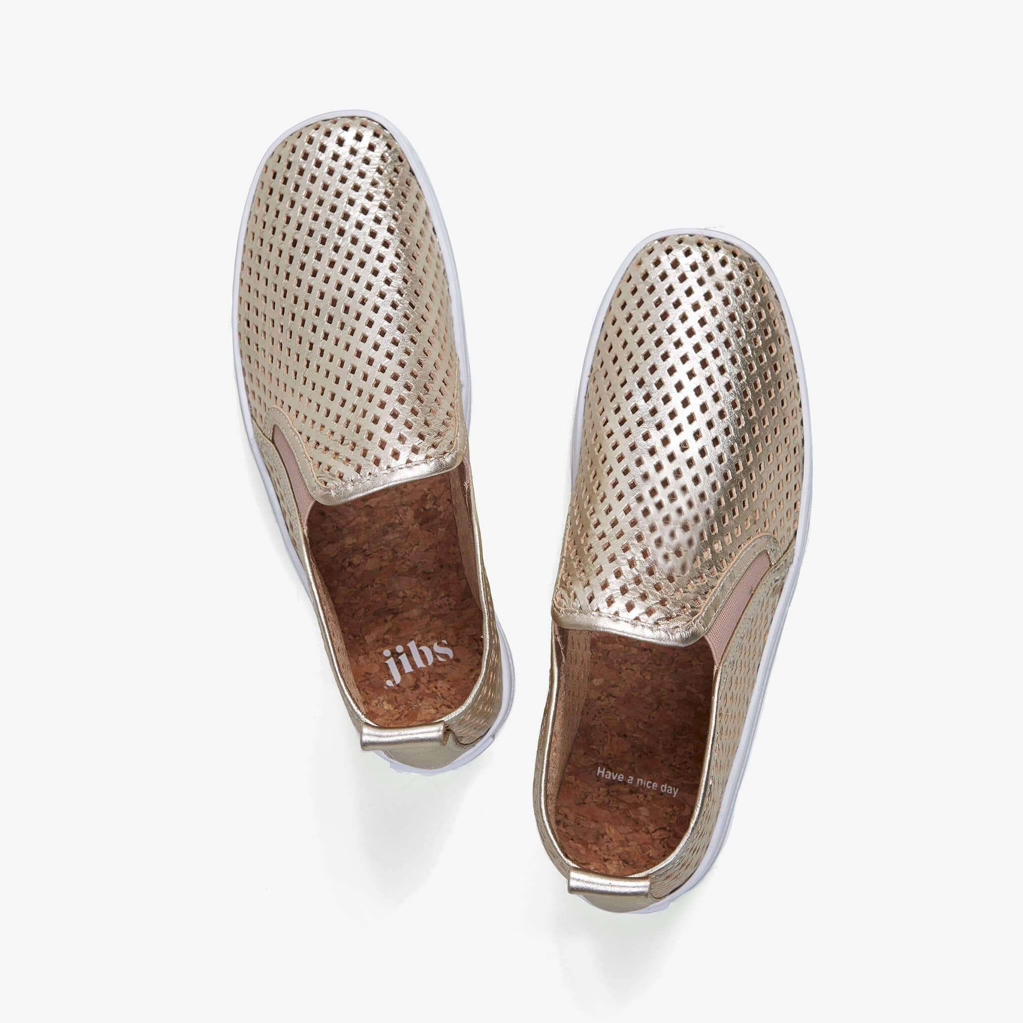 Jibs Mid Rise Gold Slip On Sneaker Bootie Top Have A Nice Day