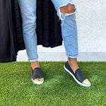 Jibs Slim Jet Black + Gold Toe Cap Slip On Sneaker Flat Pair Outdoors Womens