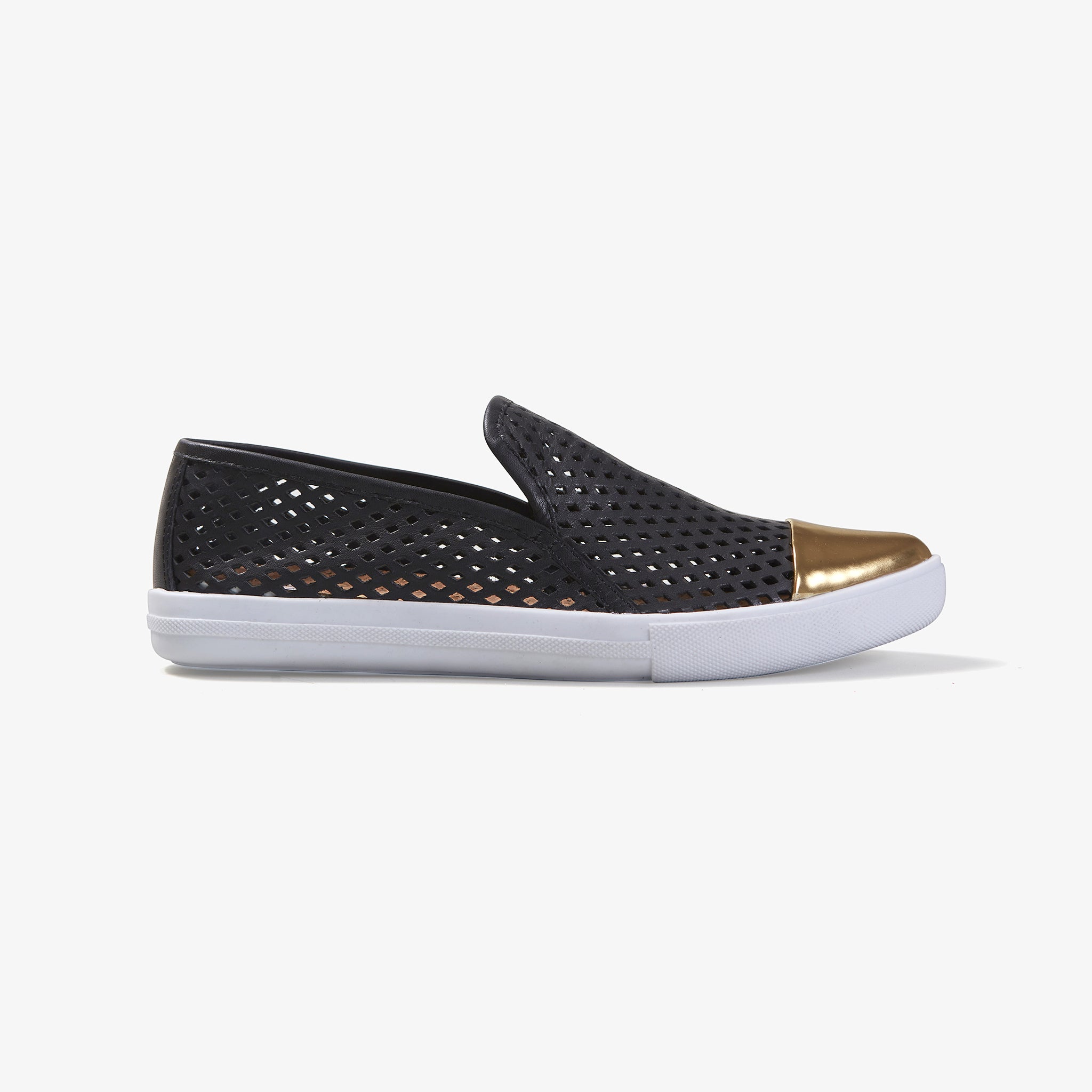 Jibs Slim Jet Black + Gold Slip On Sneaker Flat Shoe Side
