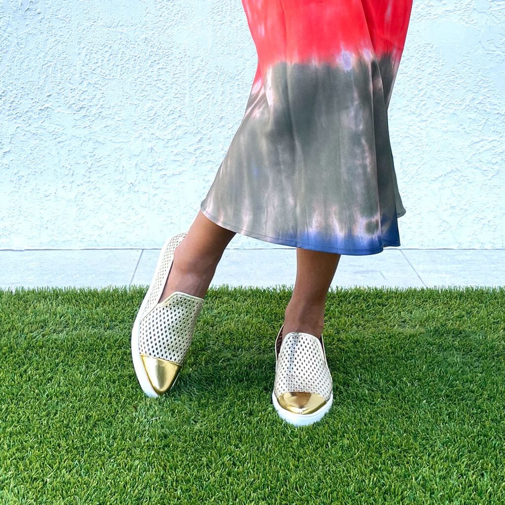 Jibs Slim Gold + Gold Toe Cap Slip On Sneaker Flat Pair Outdoors Womens