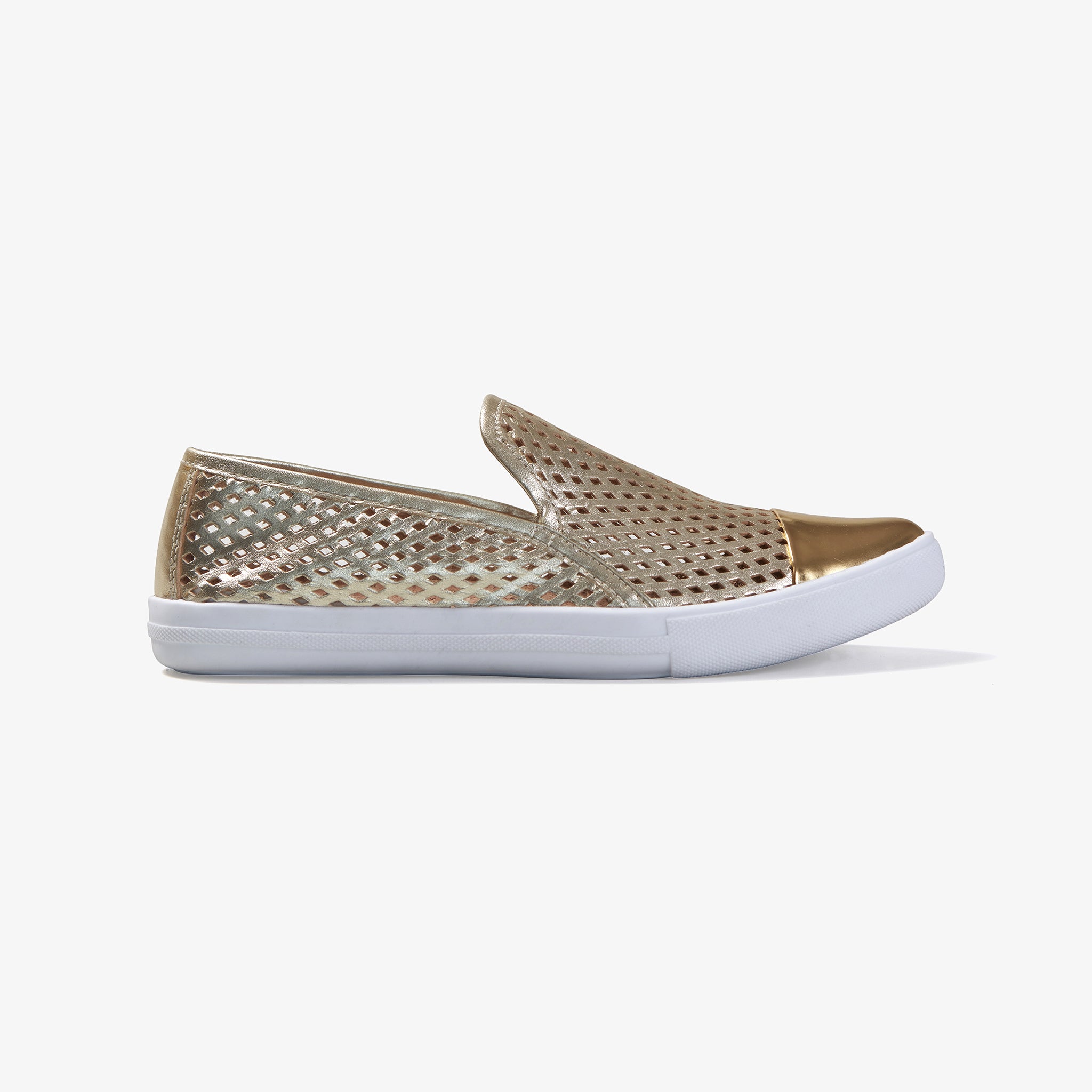 Jibs Slim Gold + Gold Slip On Sneaker Flat Shoe Side