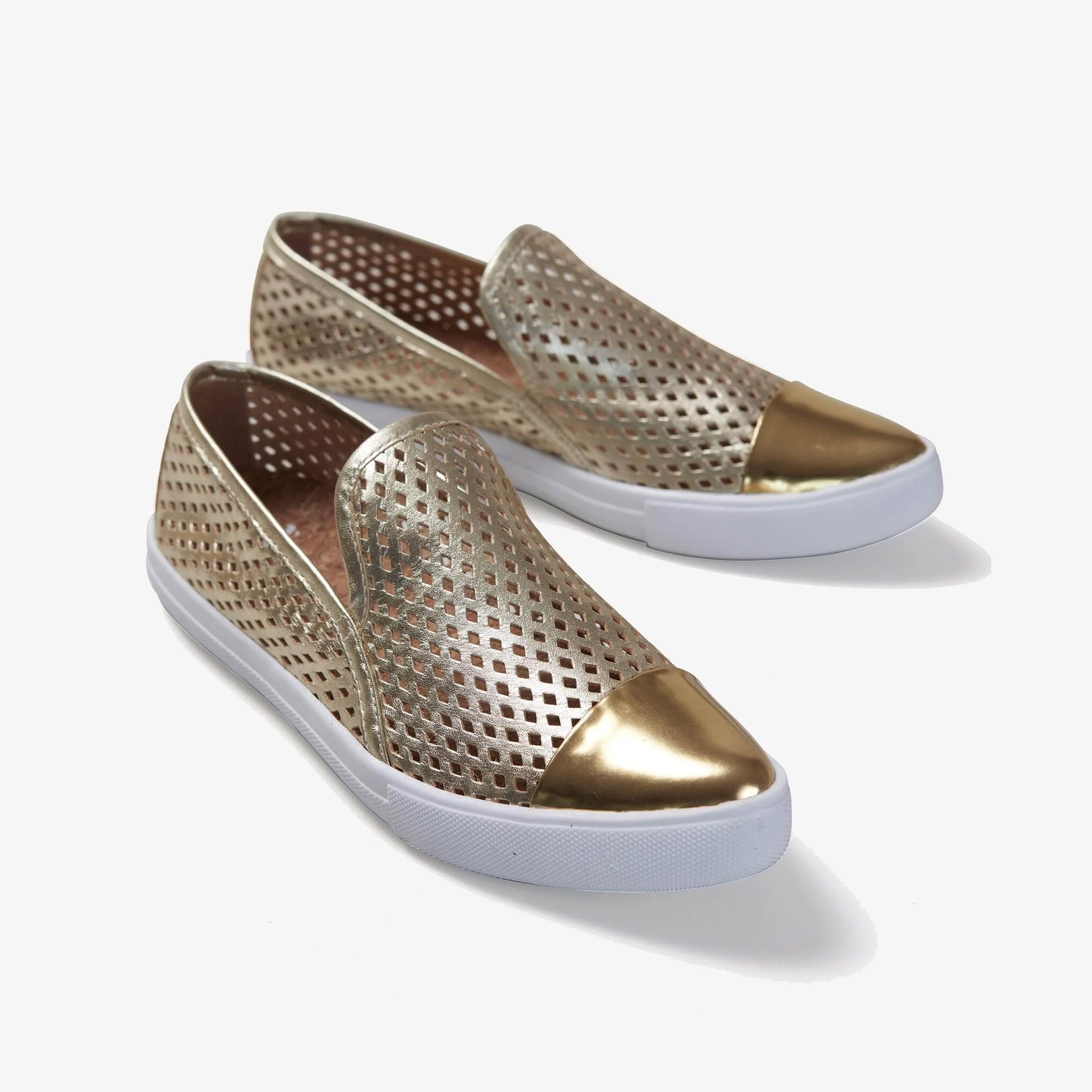 Jibs Slim Gold + Gold Slip On Sneaker Flat Pair