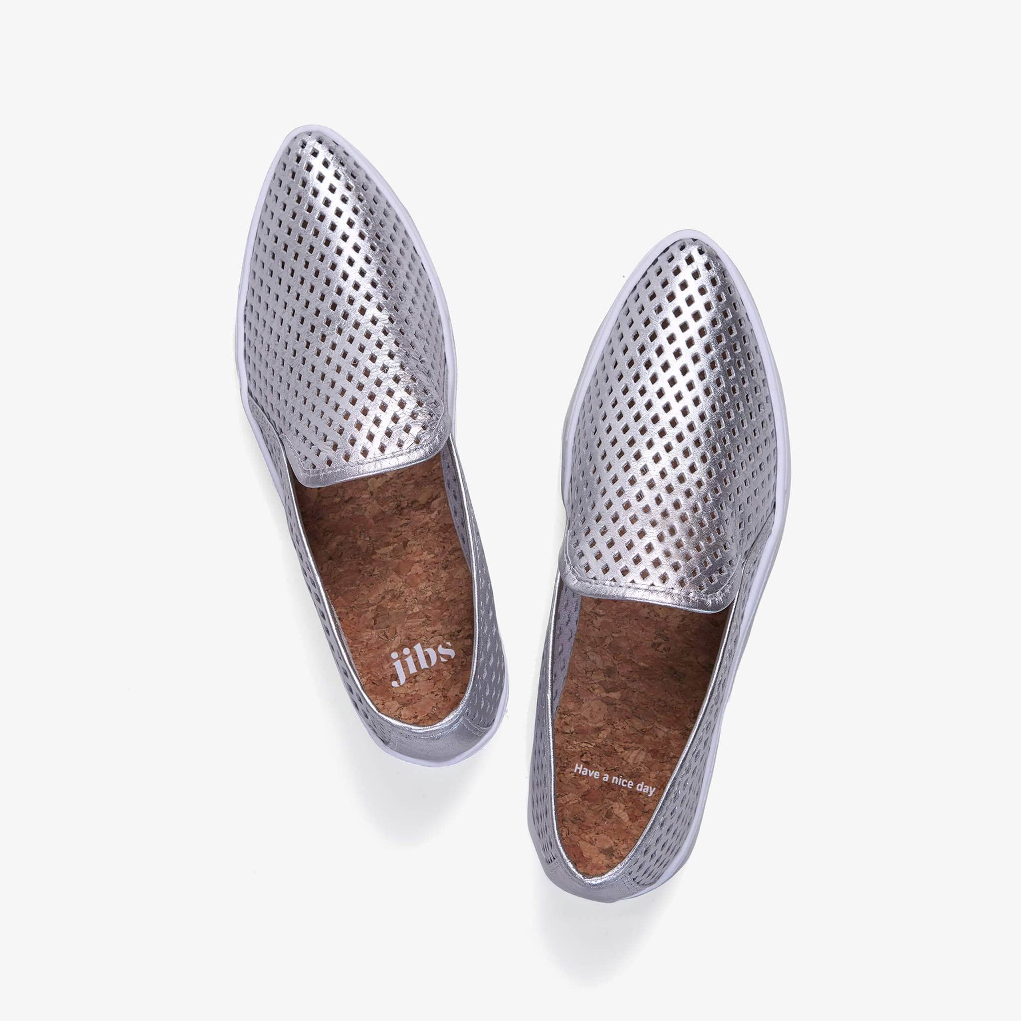 Jibs Slim Silver Slip On Sneaker Flat Top Have A Nice Day