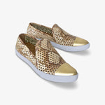 Jibs Slim Sand Python + Gold Slip On Sneaker Flat Pair