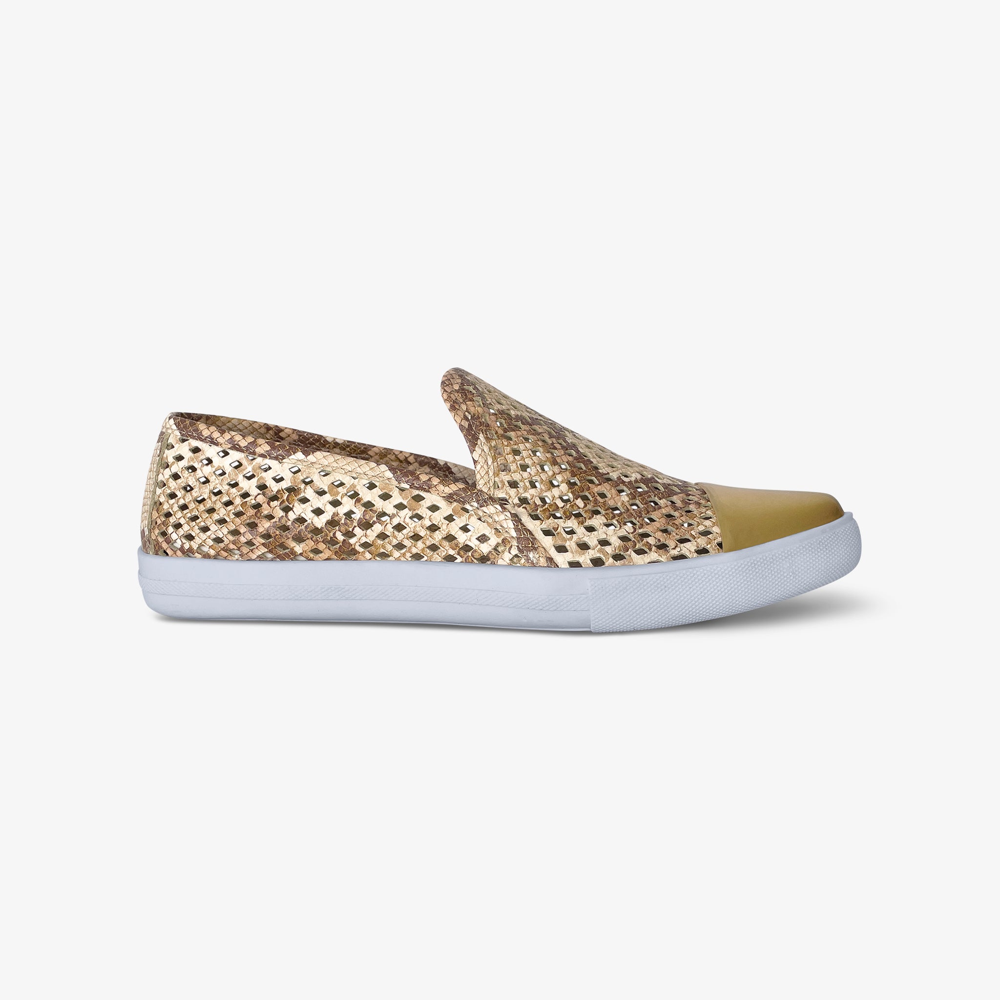 Jibs Slim Sand Python + Gold Slip On Sneaker Flat Shoe Side
