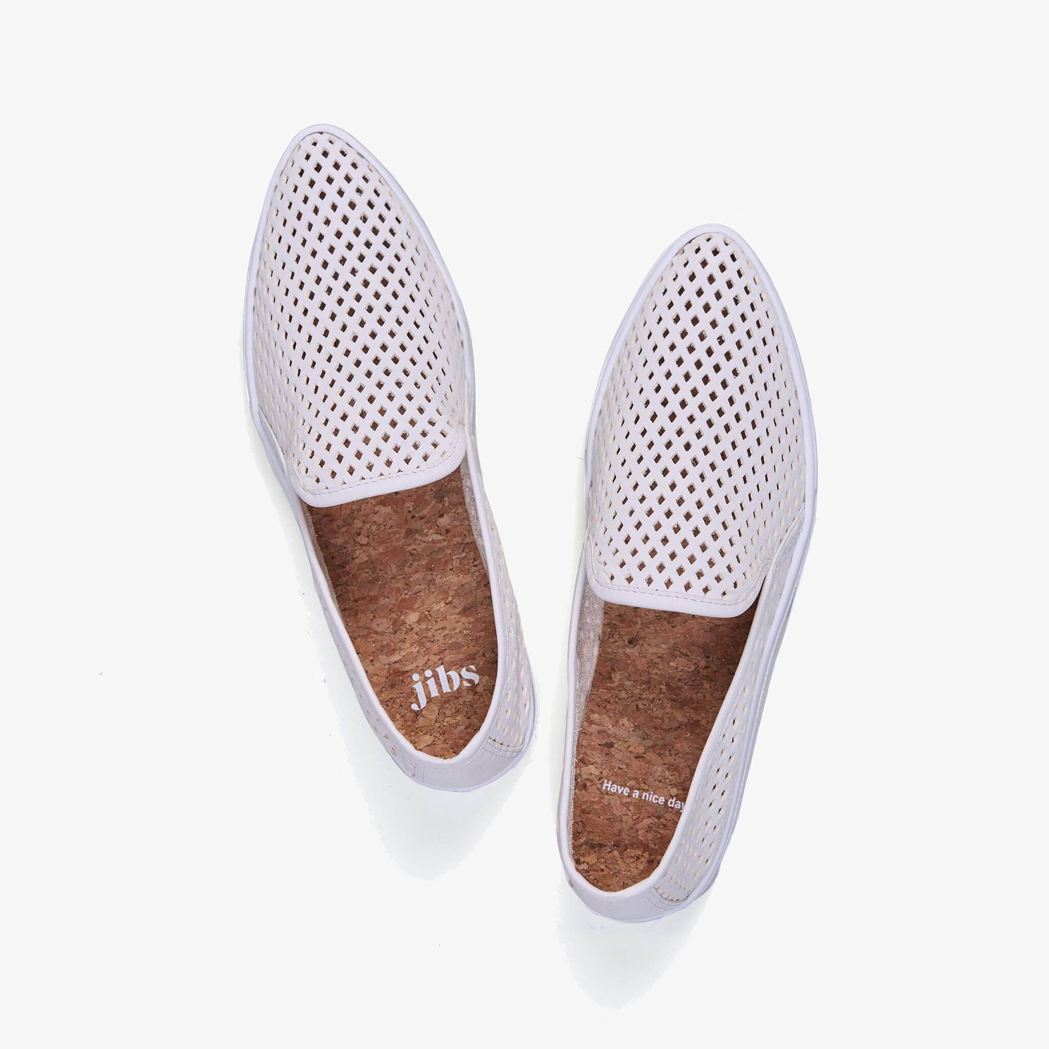 JIbs Slim Soft White Slip On Sneaker Flat Top Have A Nice Day