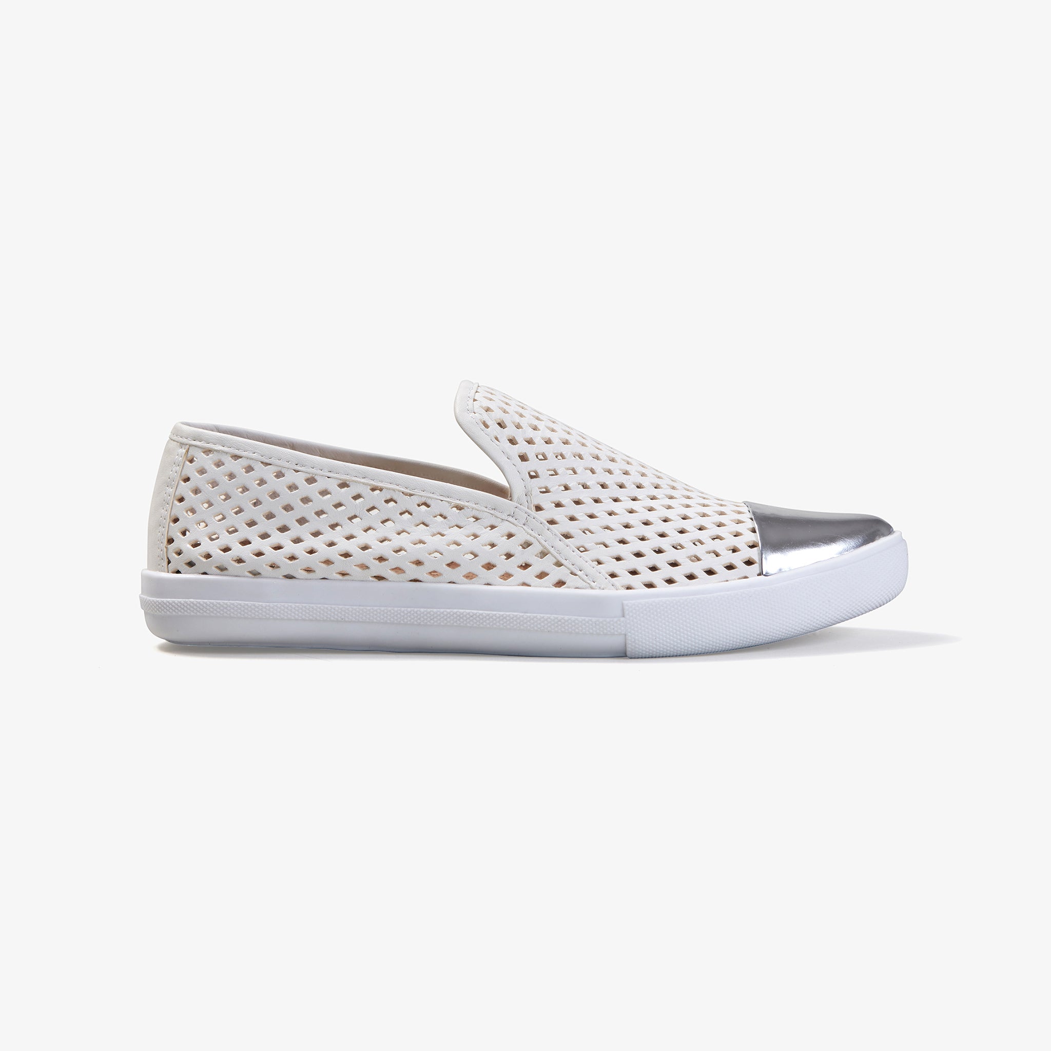 Jibs Slim White + Silver Slip On Sneaker Flat Shoe Side