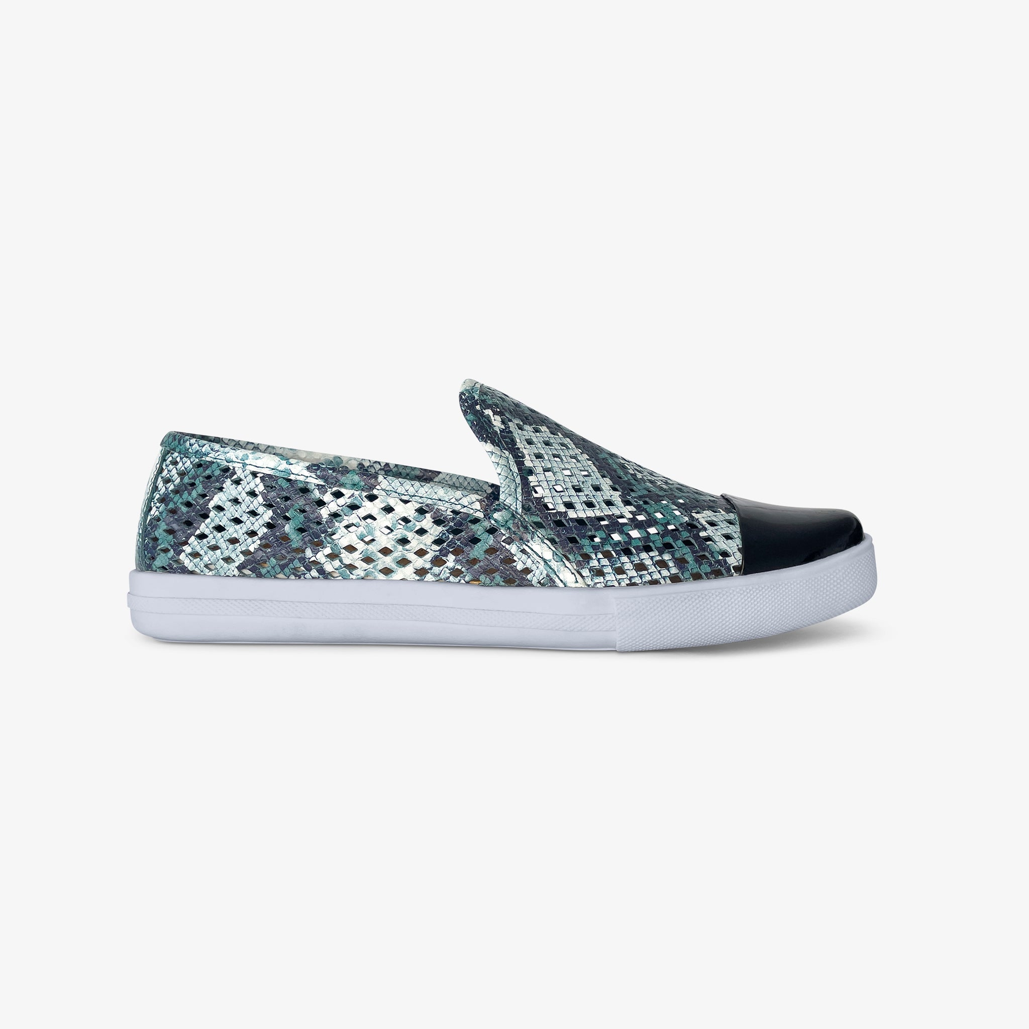 Jibs Slim Teal Python + Onyx Slip On Sneaker Flat Shoe Side